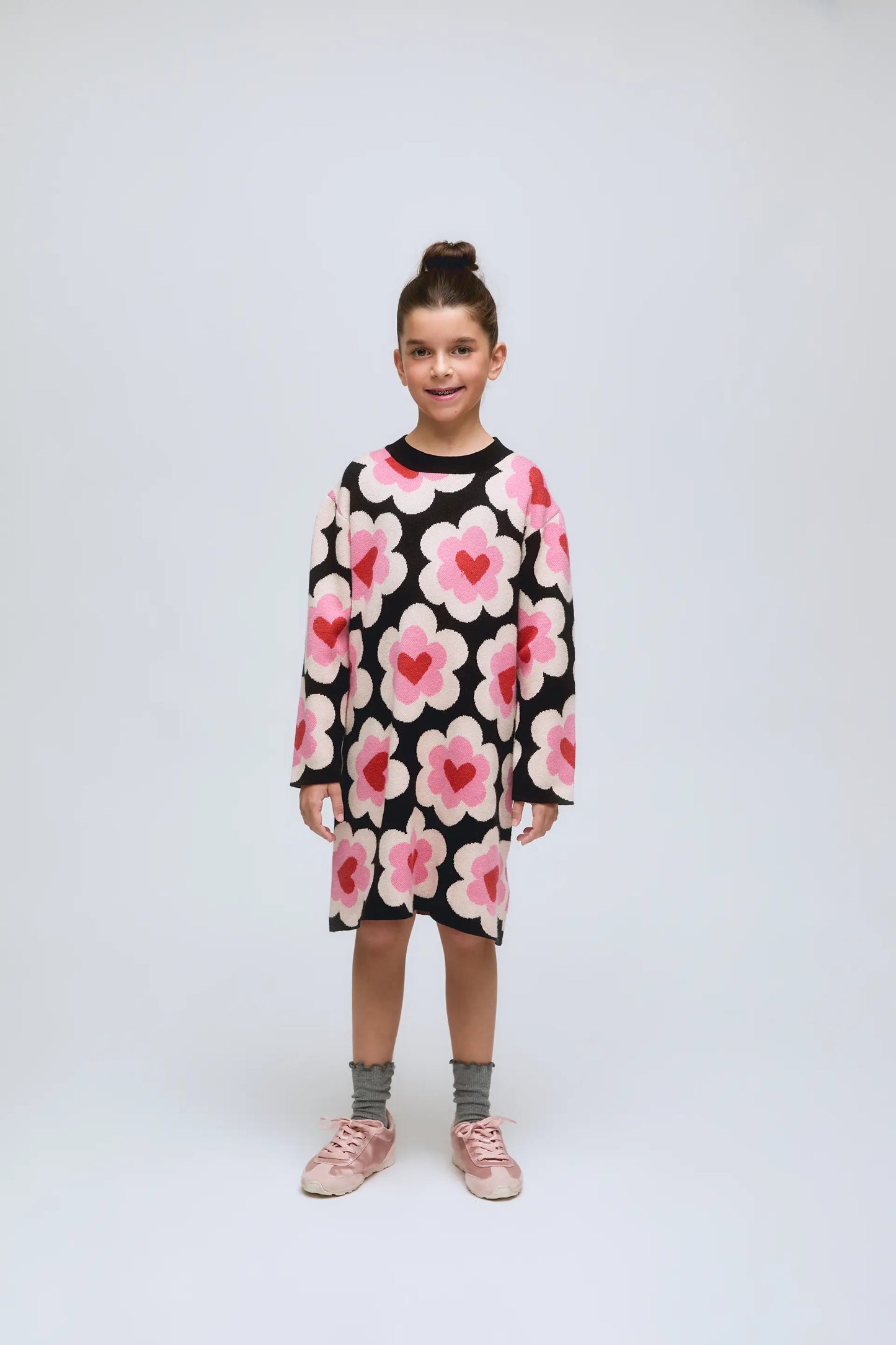 Abito corto da bambina con stampa a cuore