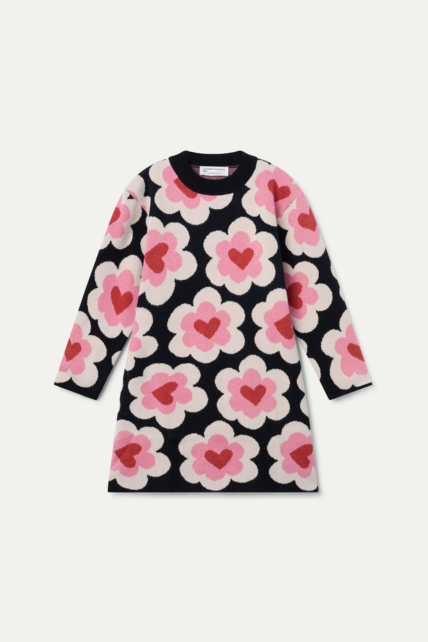 Abito corto da bambina con stampa a cuore