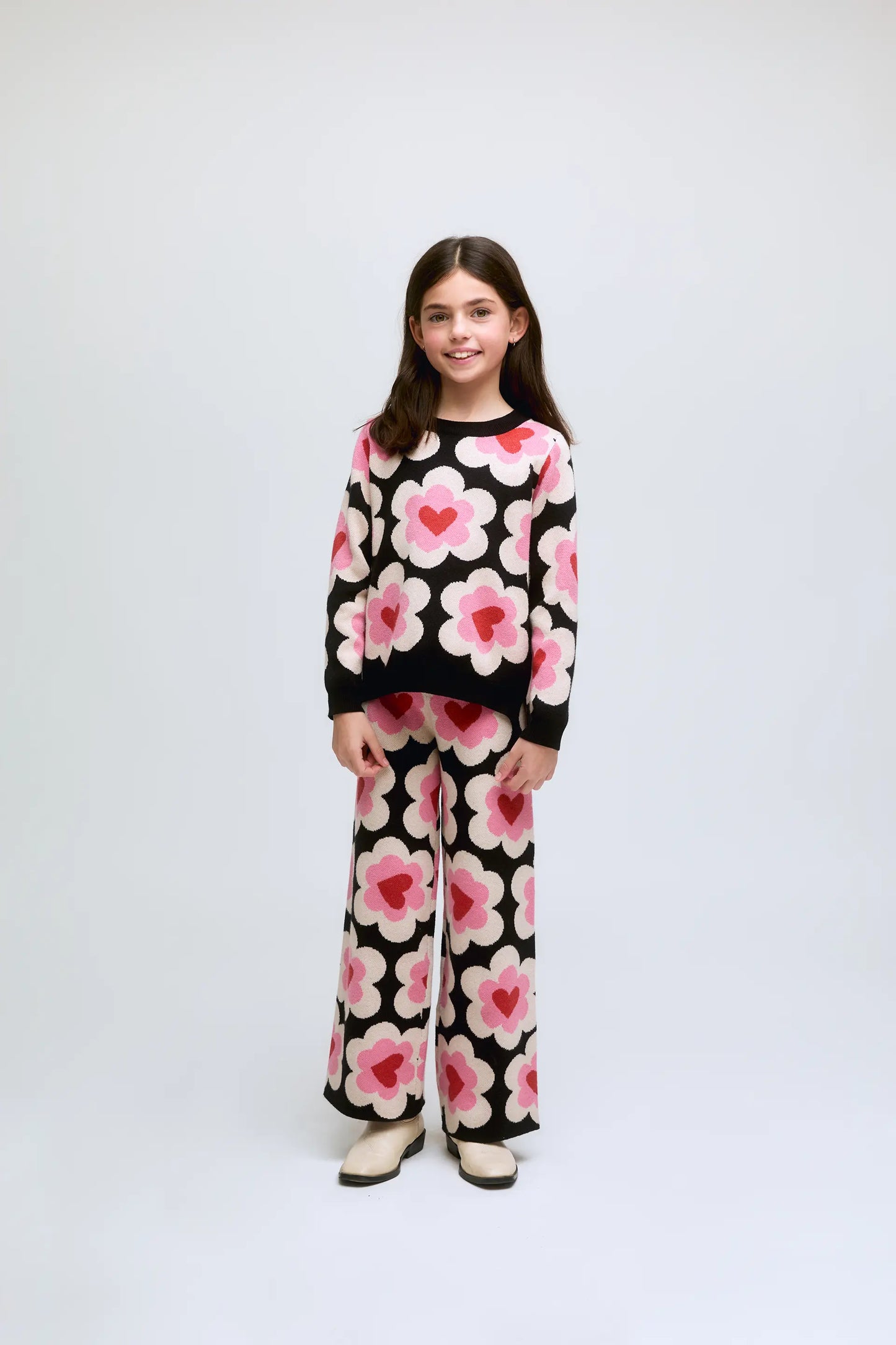 Pantaloni da bambina in maglia con stampa a cuore SweetHeart