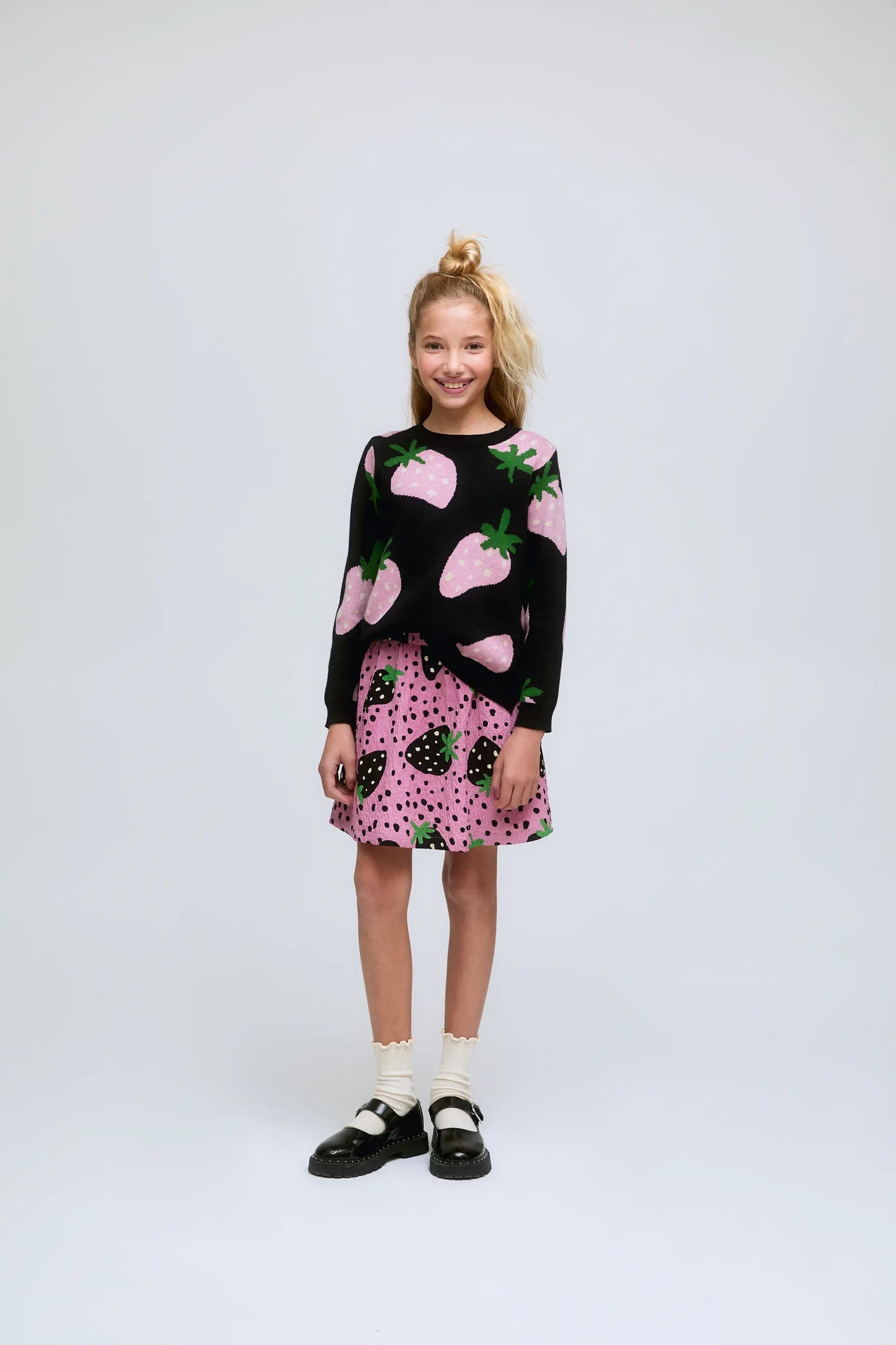 Maglione da bambina in maglia stampata Morango