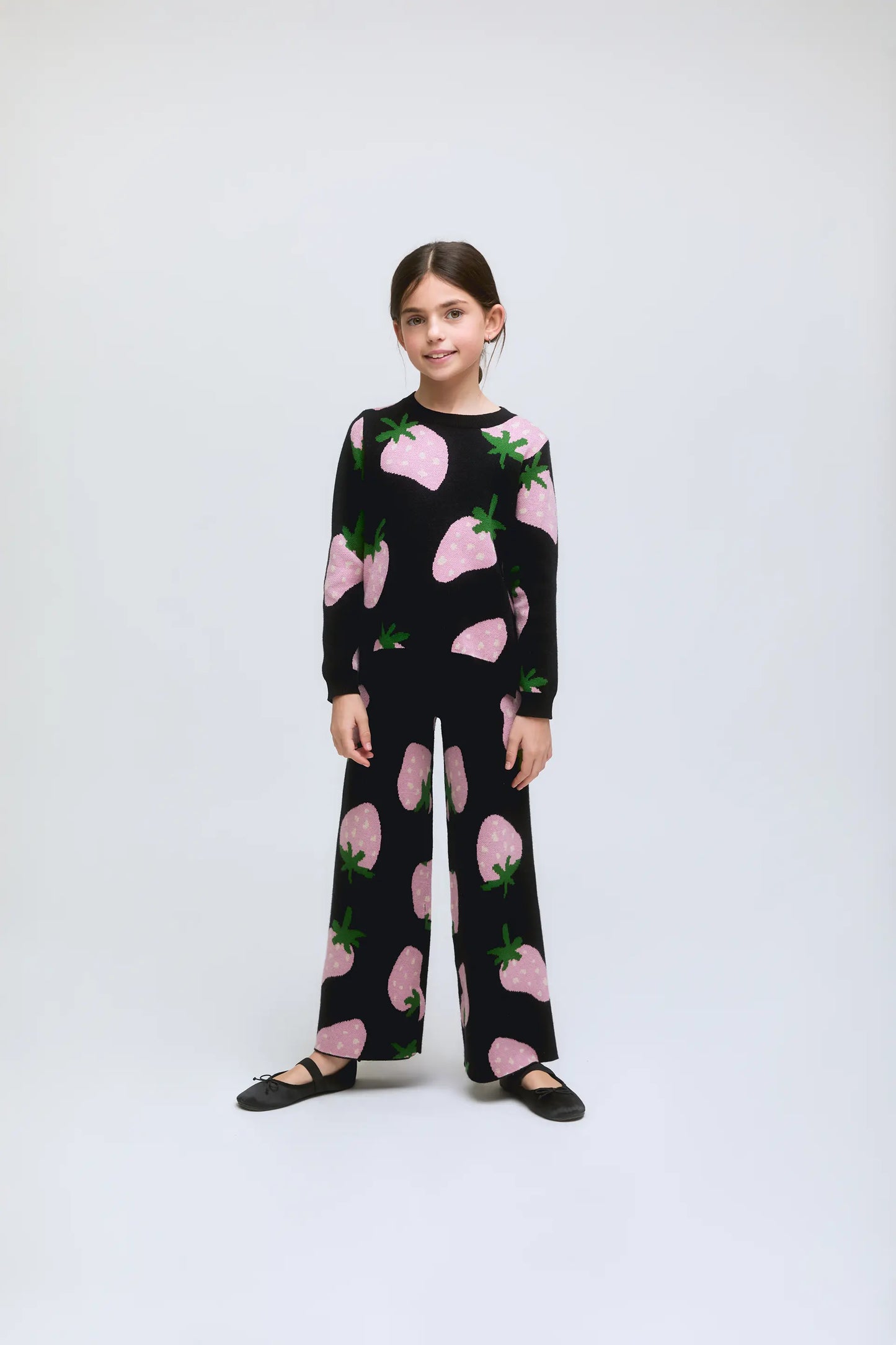 Pantalón de niña punto estampado de fresas Morango