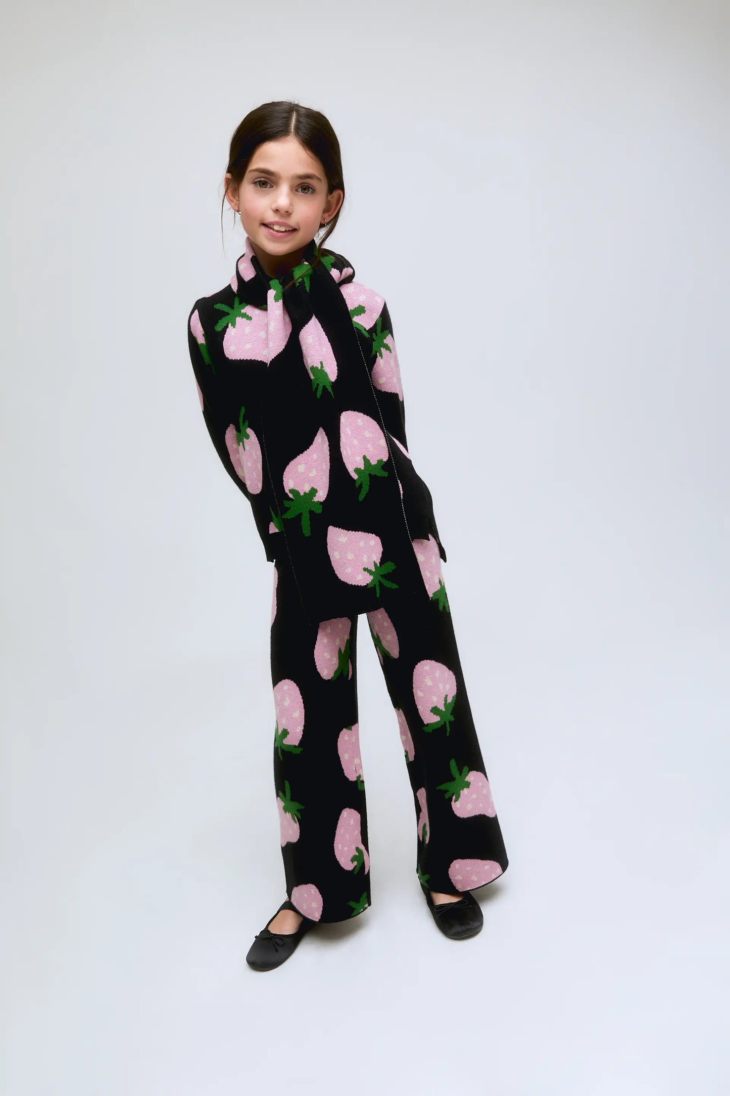 Pantalón de niña punto estampado de fresas Morango