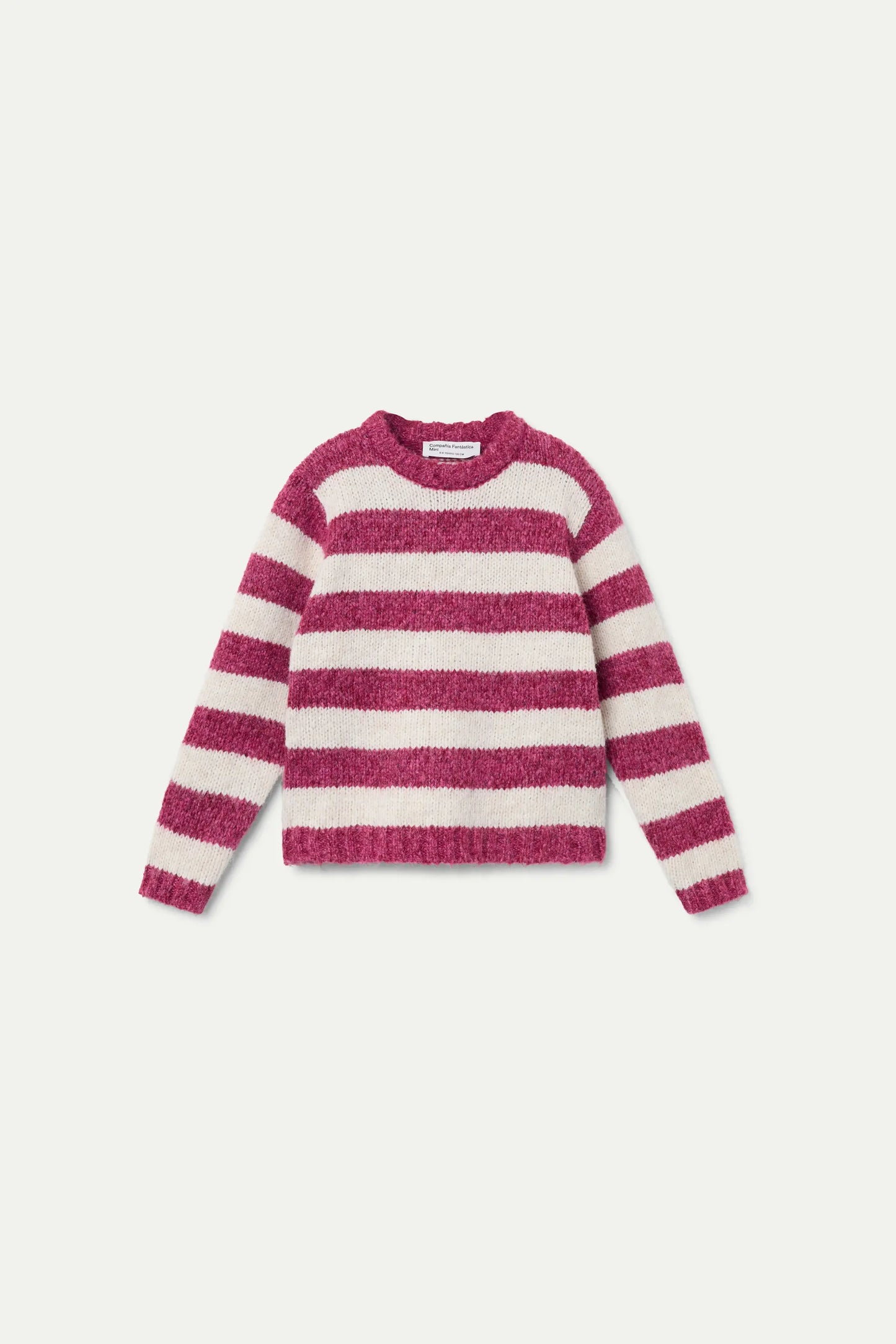 Jersey de niña de punto rayas blancas y fucsias