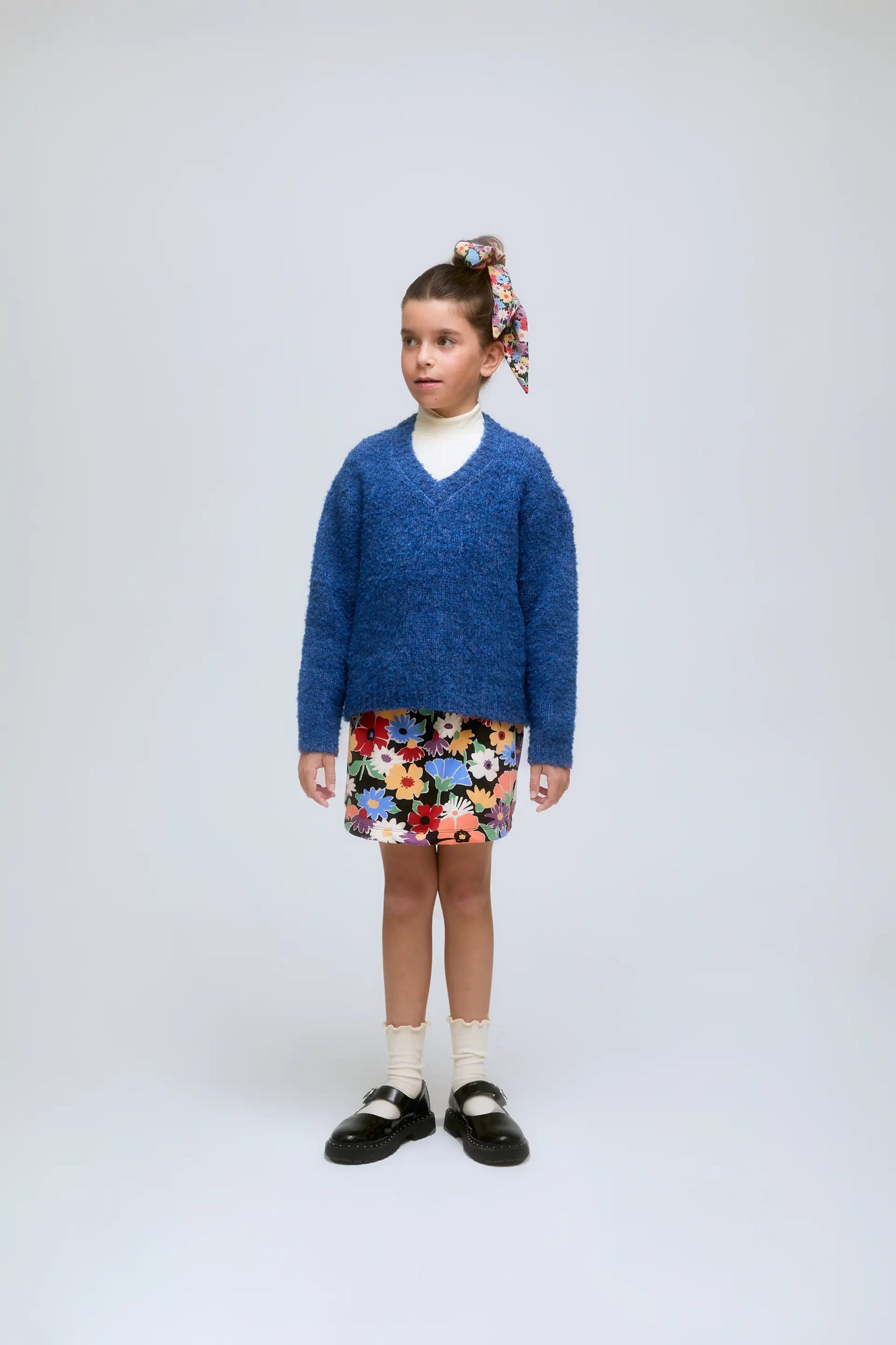 Blue textured knit girl's sweater