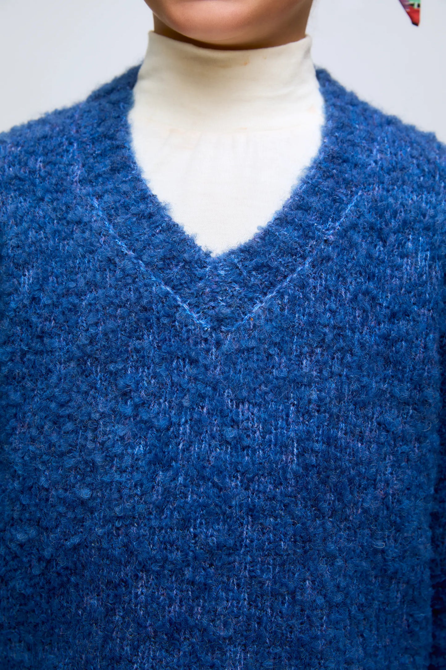 Blue textured knit girl's sweater