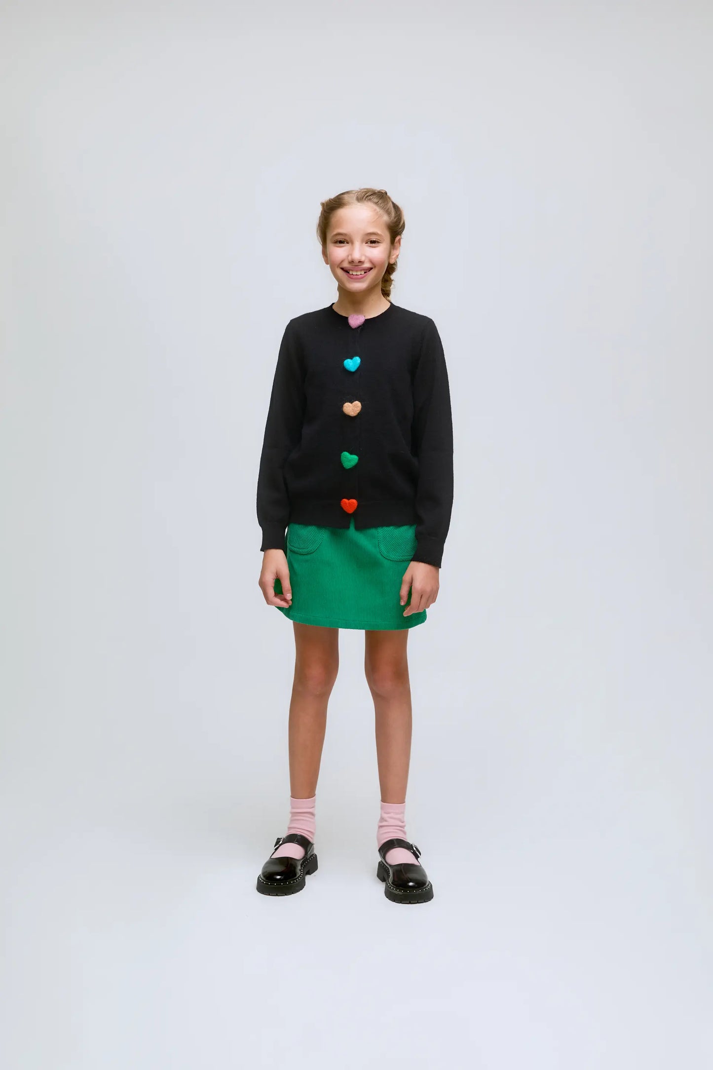 Girl's cardigan with black heart button detail