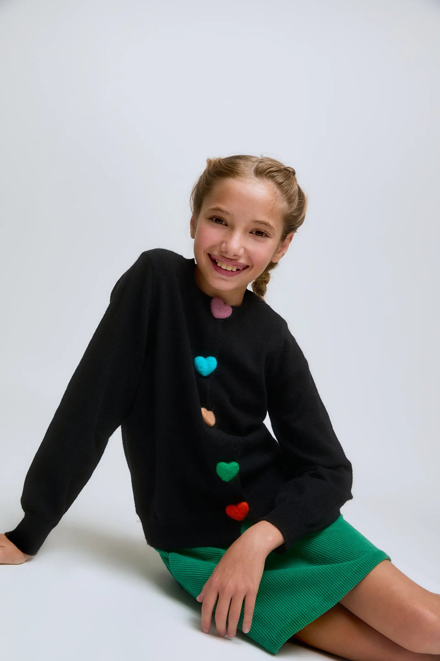 Girl's cardigan with black heart button detail