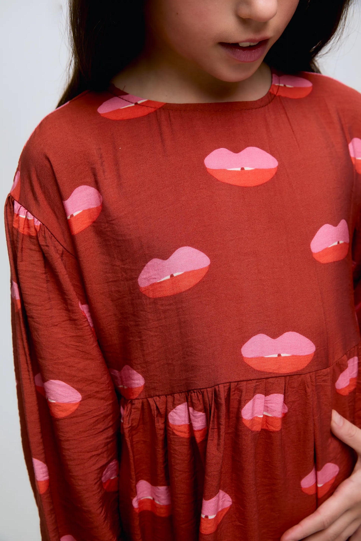 Lips print short girl's dress