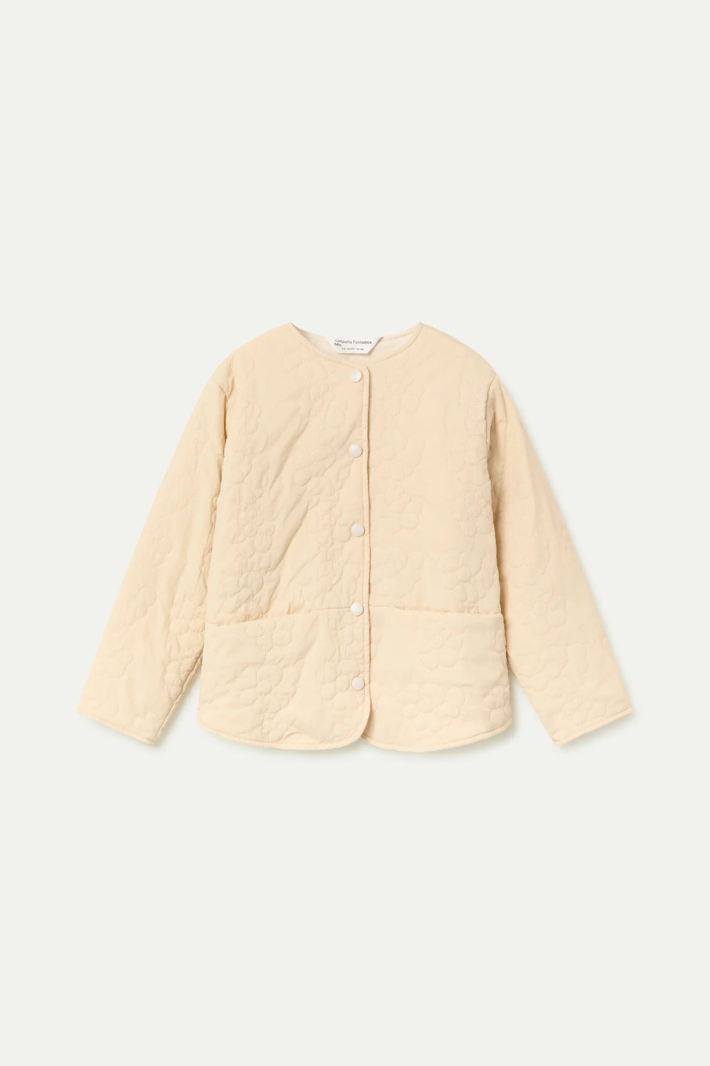 Padded girls' jacket with pockets in beige