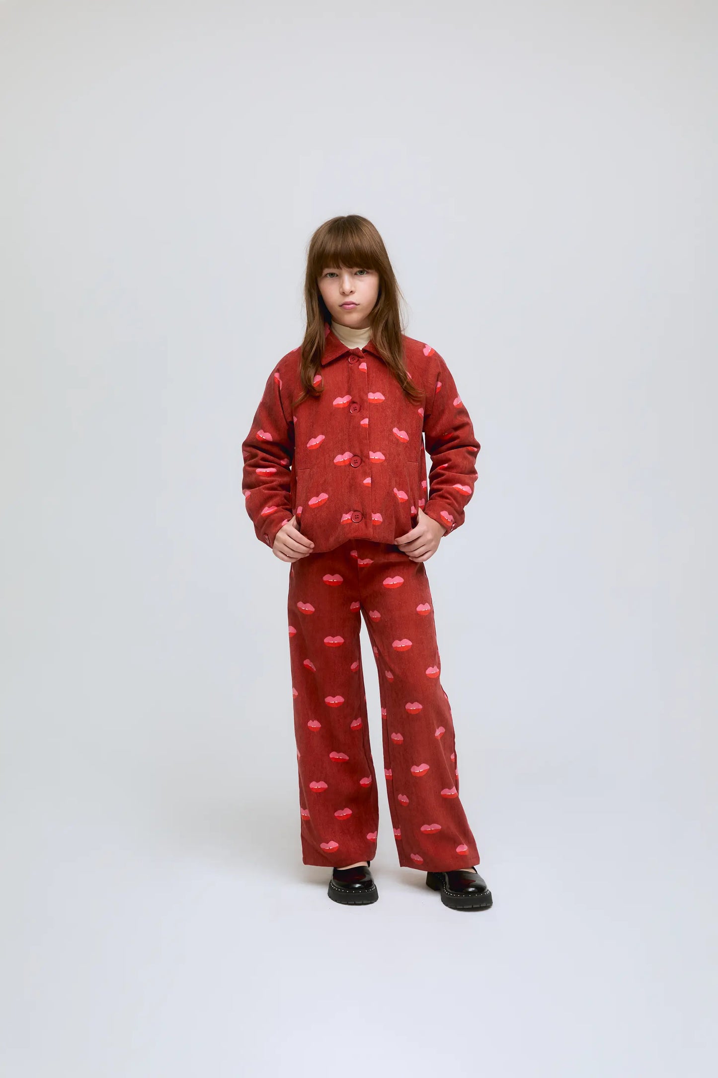 Lips print corduroy jacket