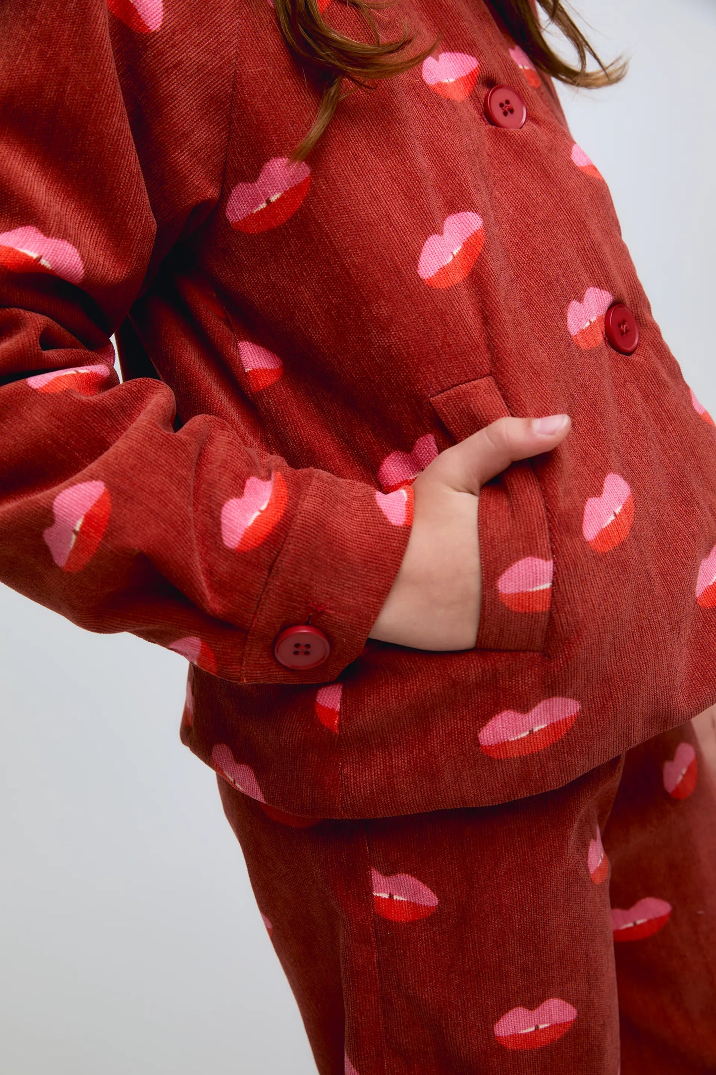 Lips print corduroy jacket
