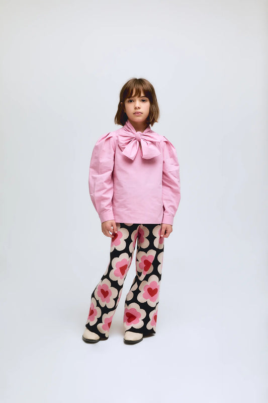 Camisa rosa de algodón con lazo al cuello