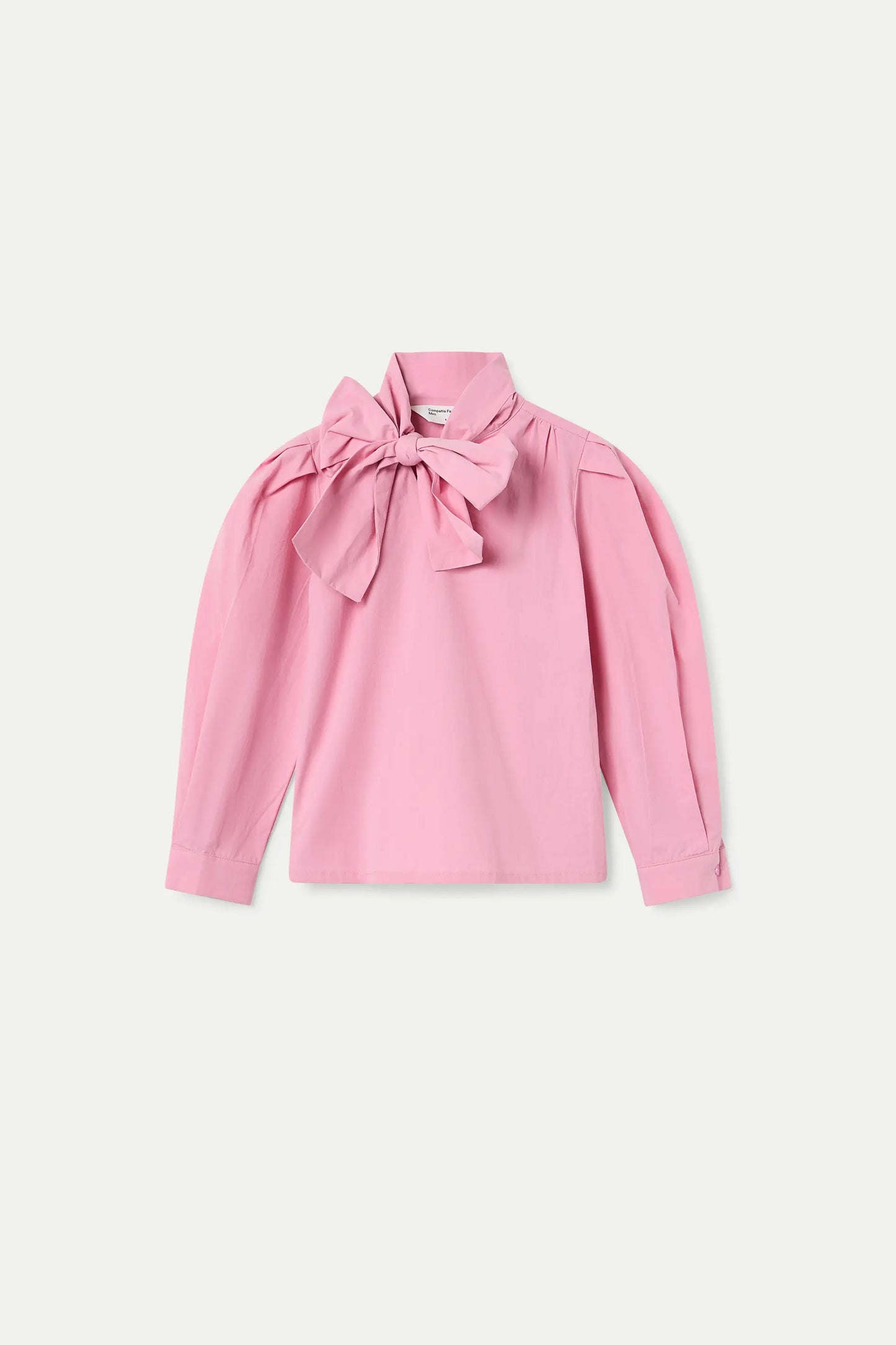 Pink cotton shirt with bow at the neck