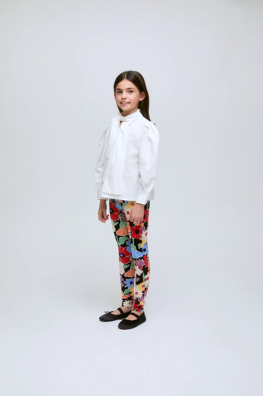 Camisa blanco de algodón con lazo al cuello