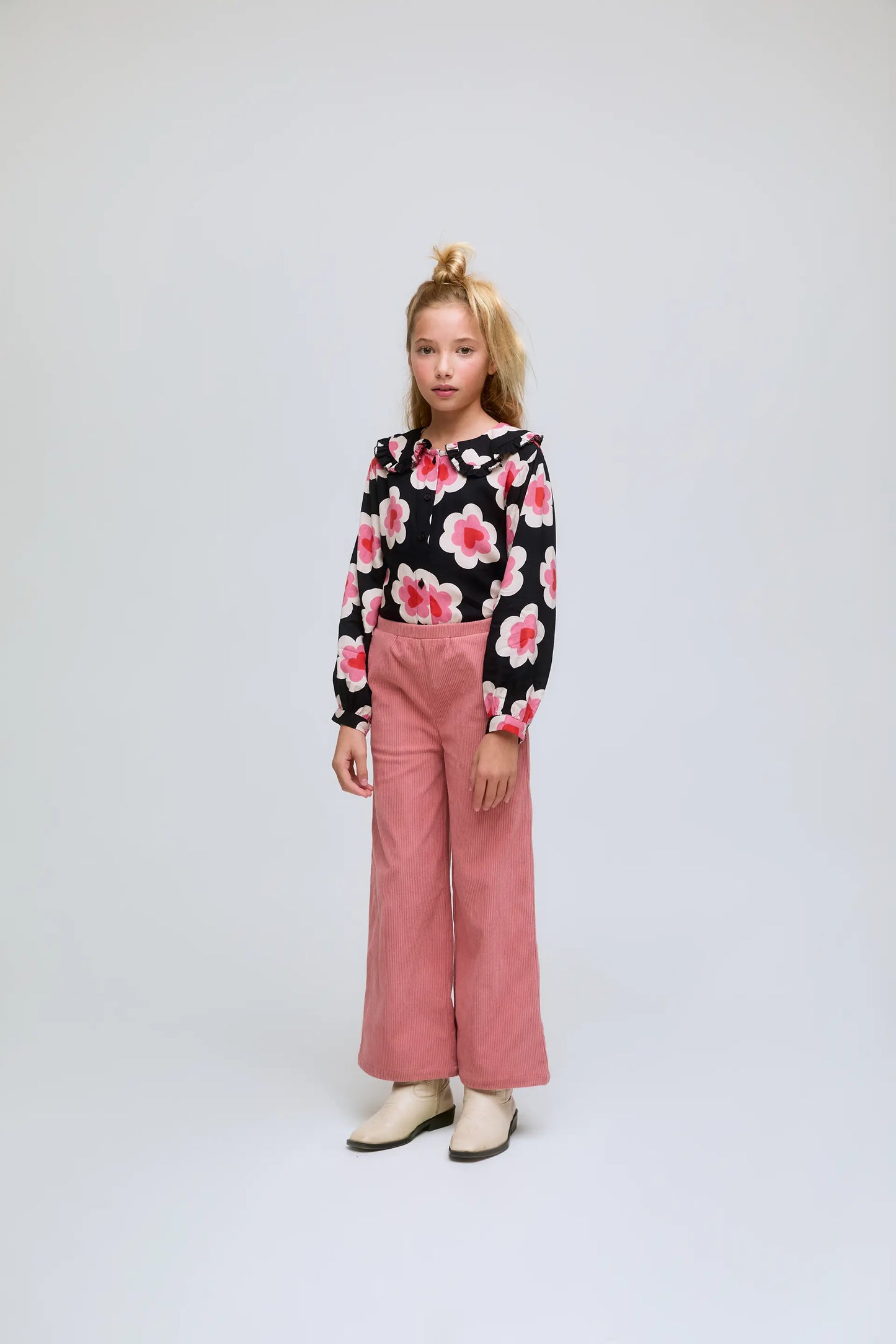 Pink corduroy straight-cut girl's trousers