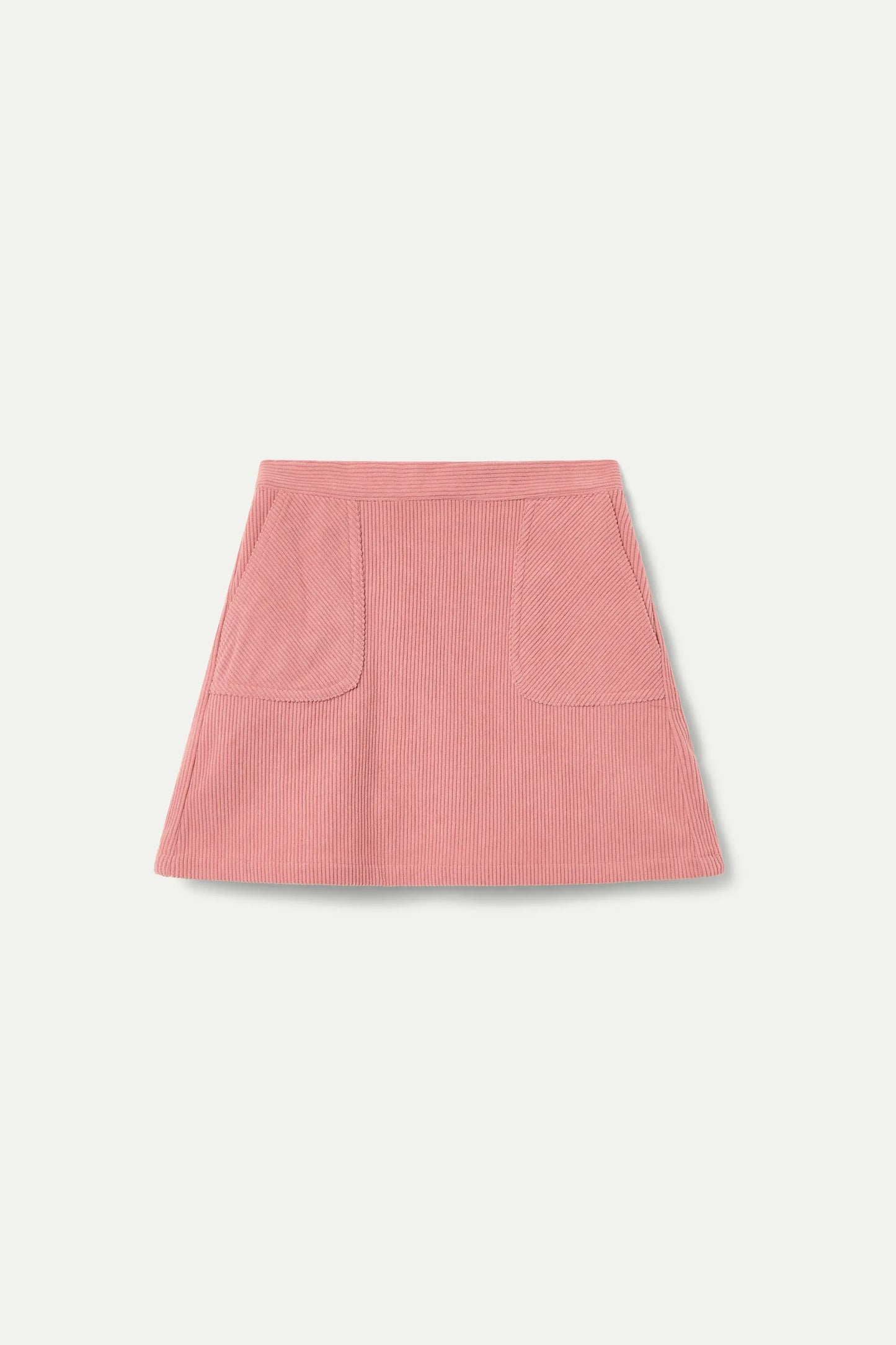 Short pink corduroy skirt with front pockets