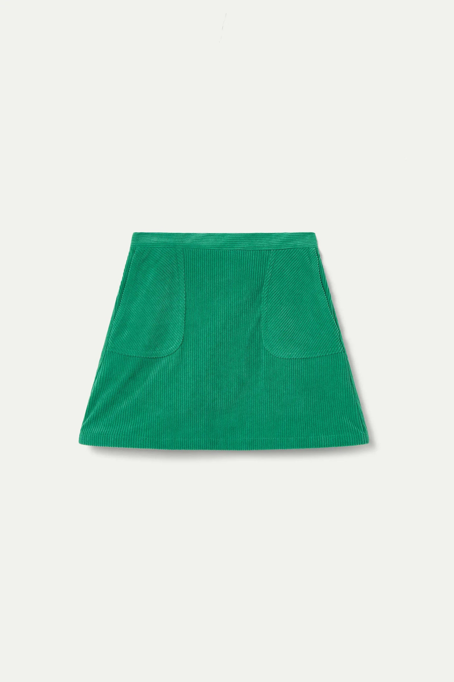Short green corduroy skirt with front pockets
