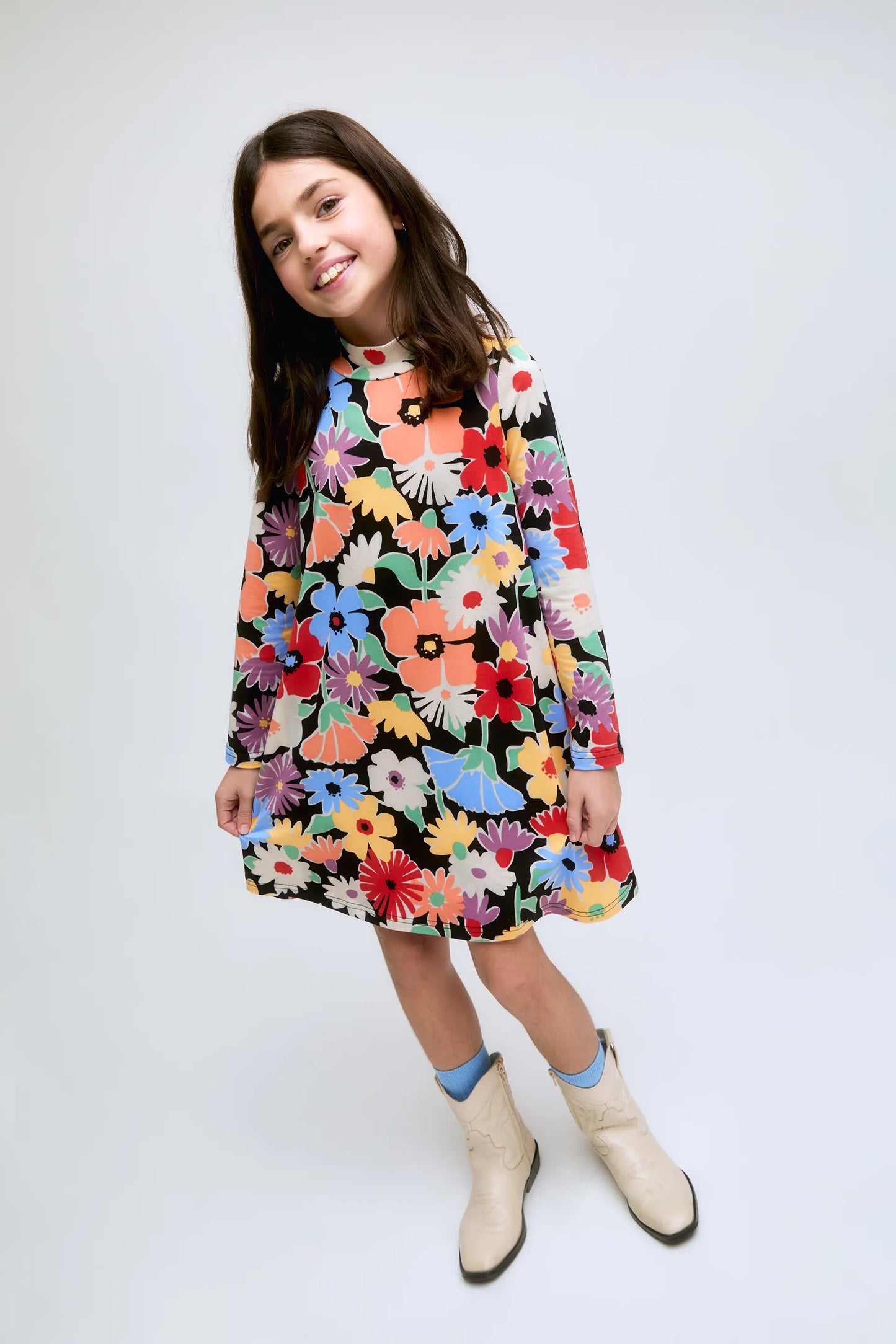 Abito corto da bambina con stampa floreale Hampton a maniche lunghe