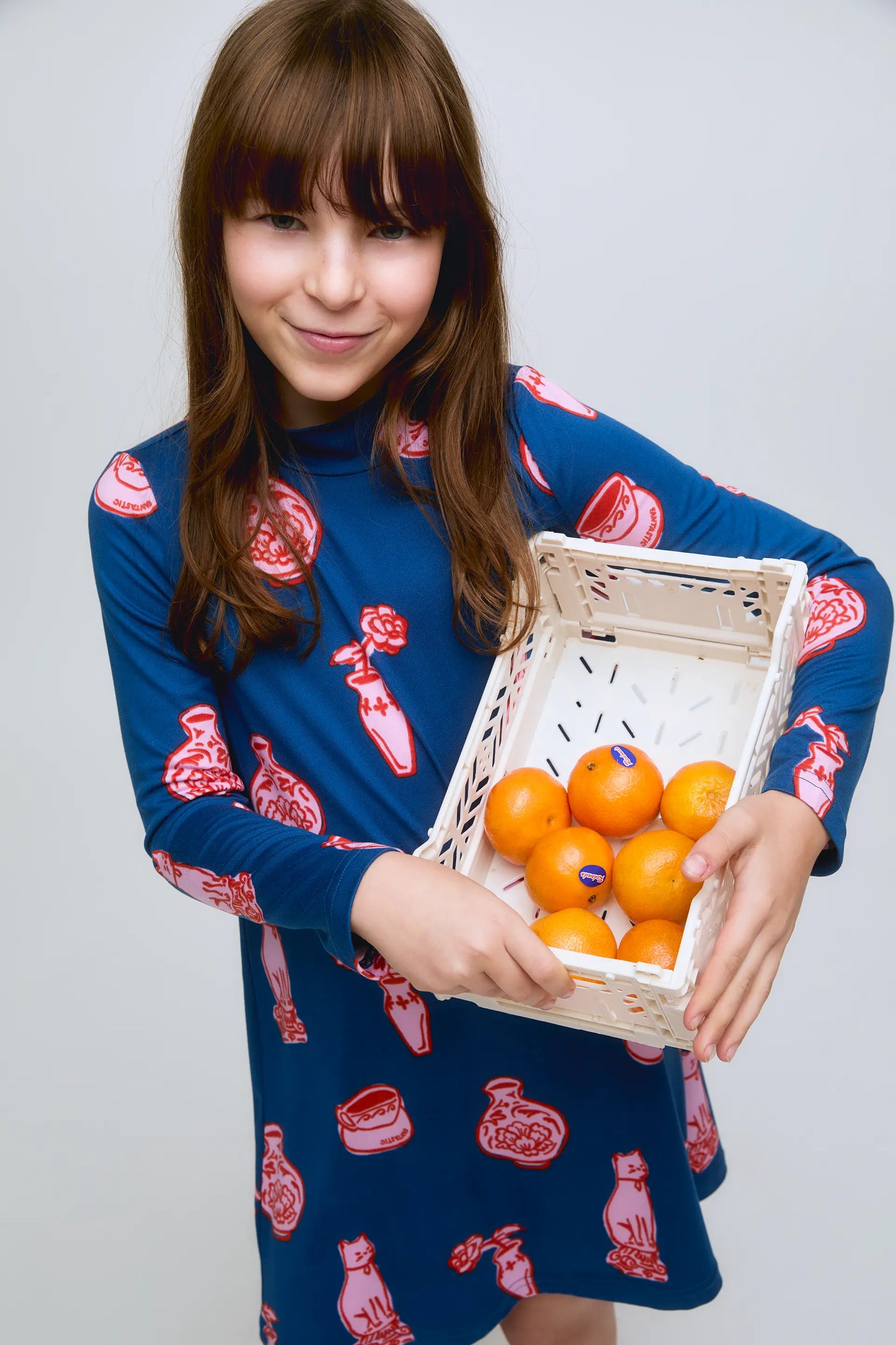 Vestido de niña corto manga larga estampado Porcelain