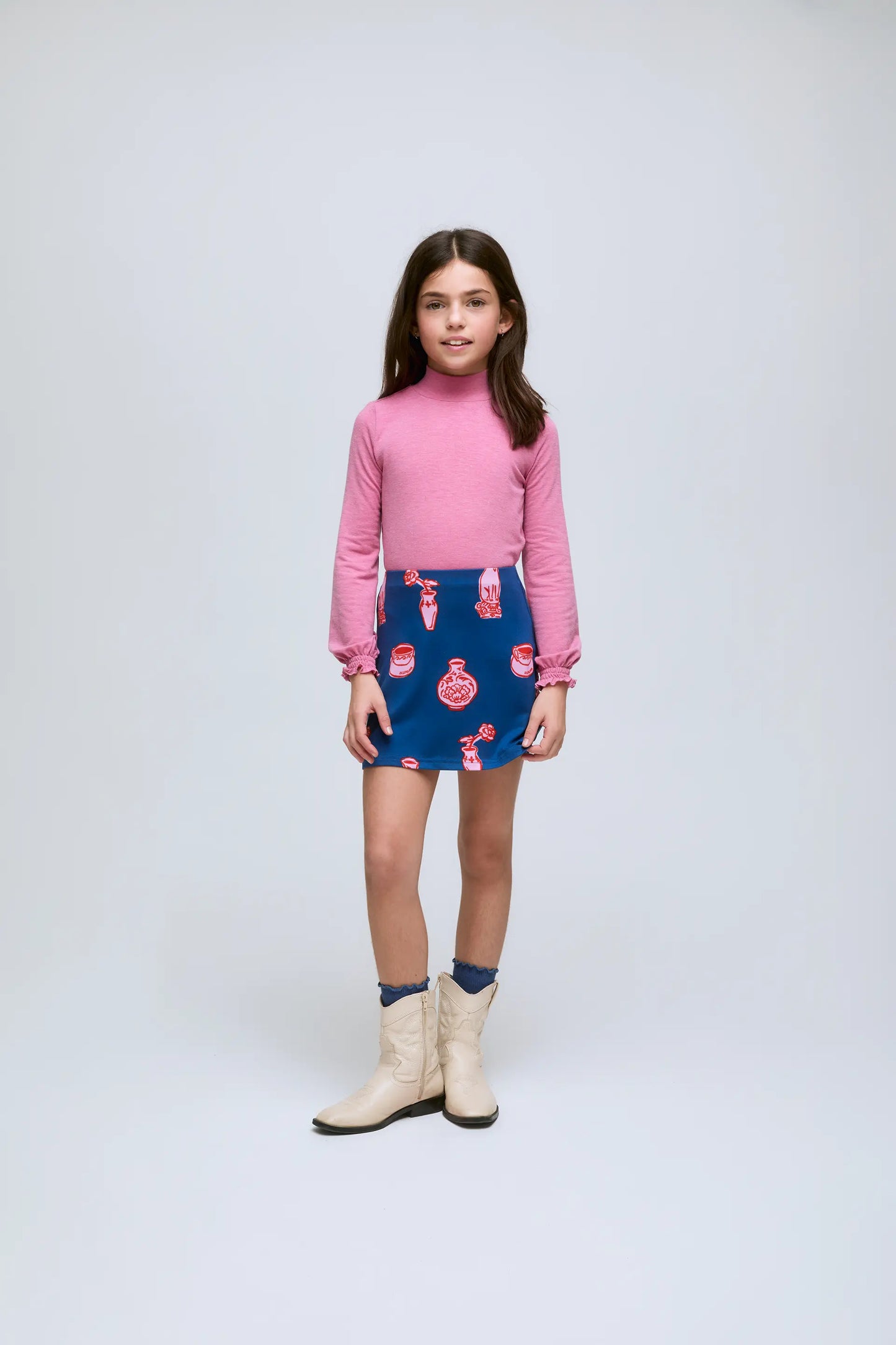 Falda corta de punto elástico con estampado Porcelain.