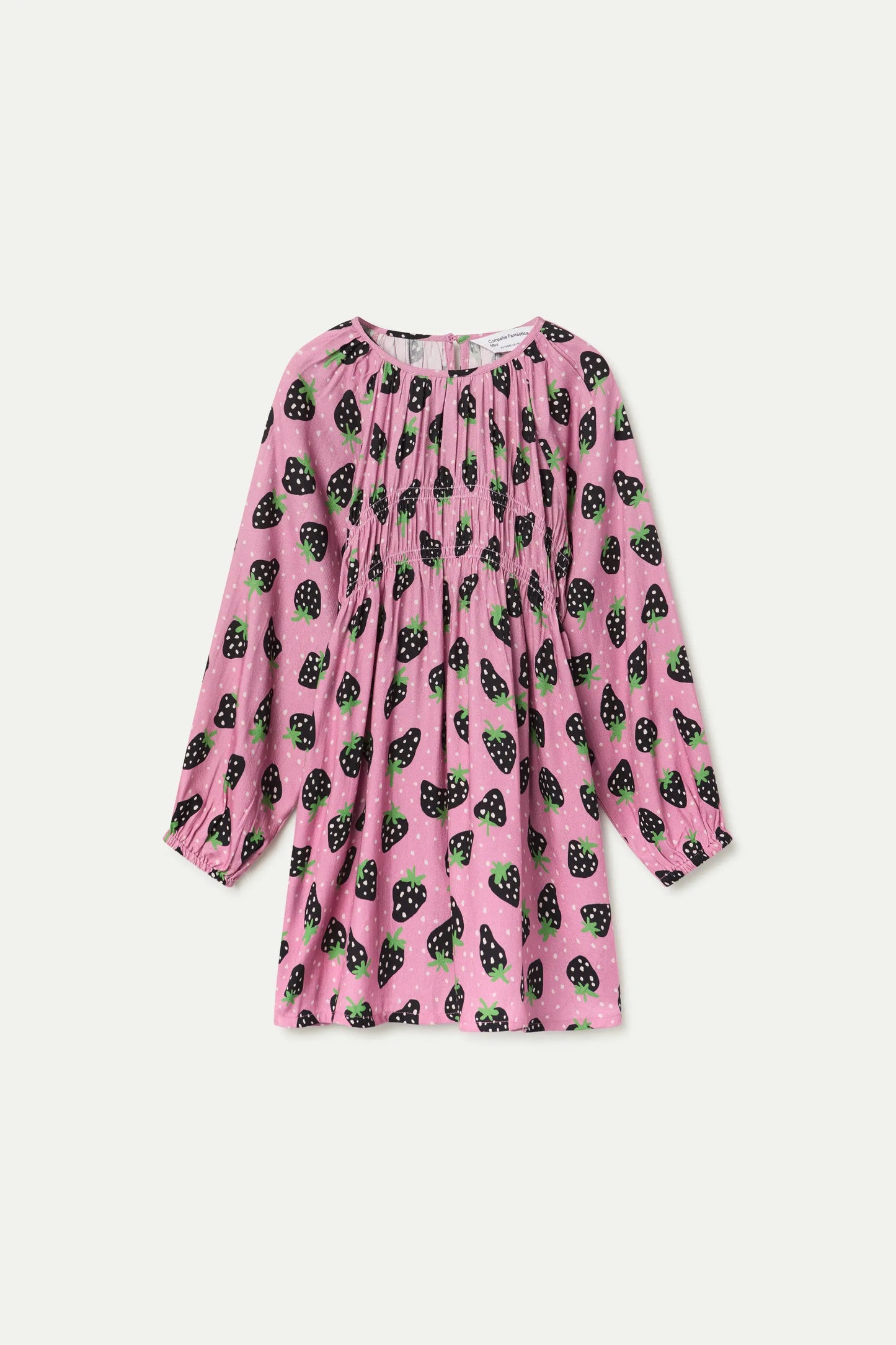 Vestido corto de niña de manga larga con estampado Morango