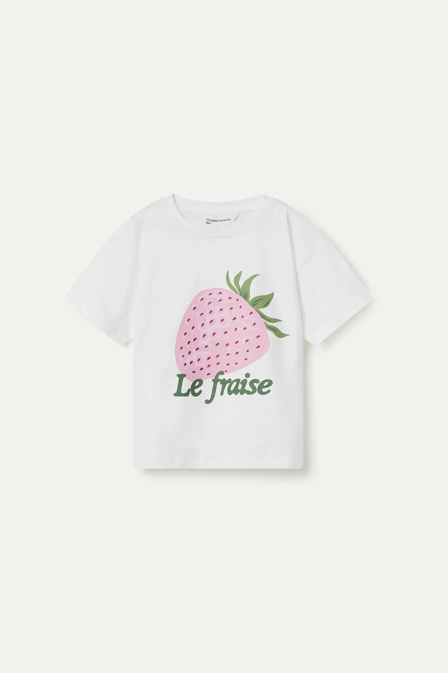 Maglietta bianca a maniche corte da bambina con stampa di fragole.