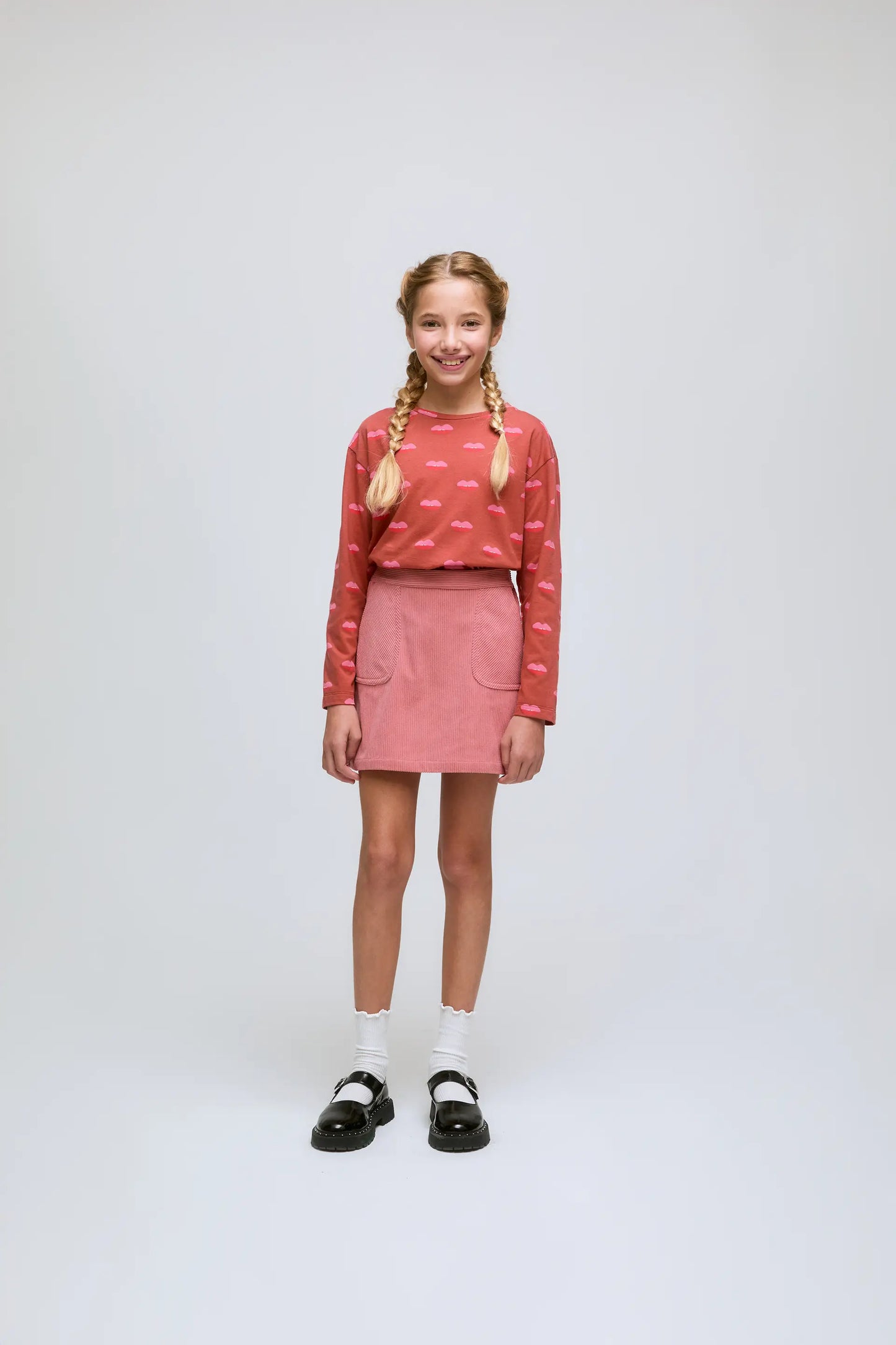 Girls' long-sleeved T-shirt with Lips print