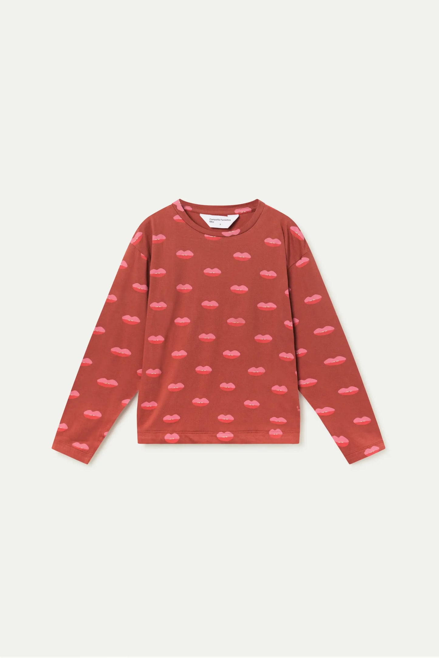 Girls' long-sleeved T-shirt with Lips print