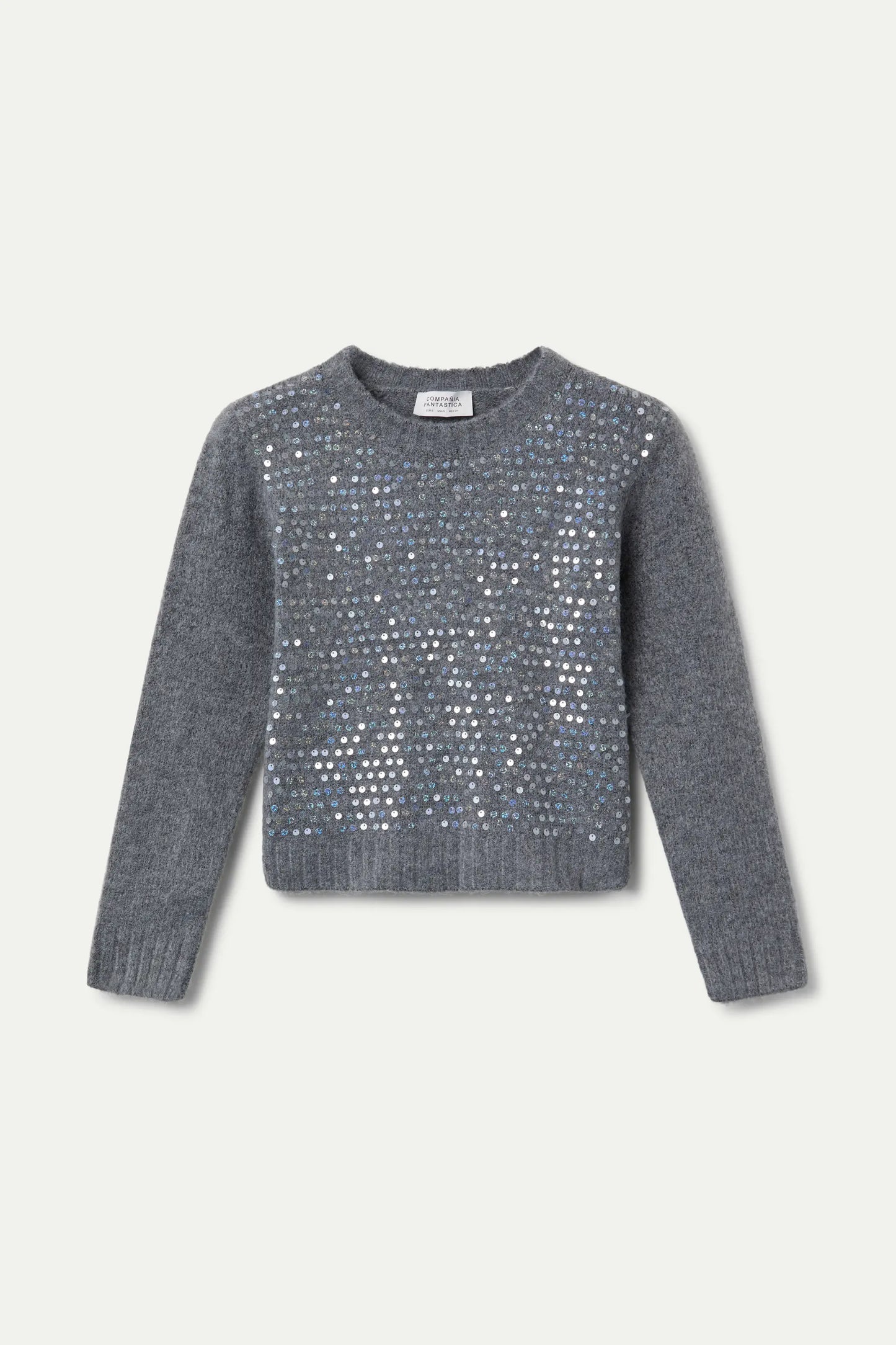 Gray knit sweater with sequin details