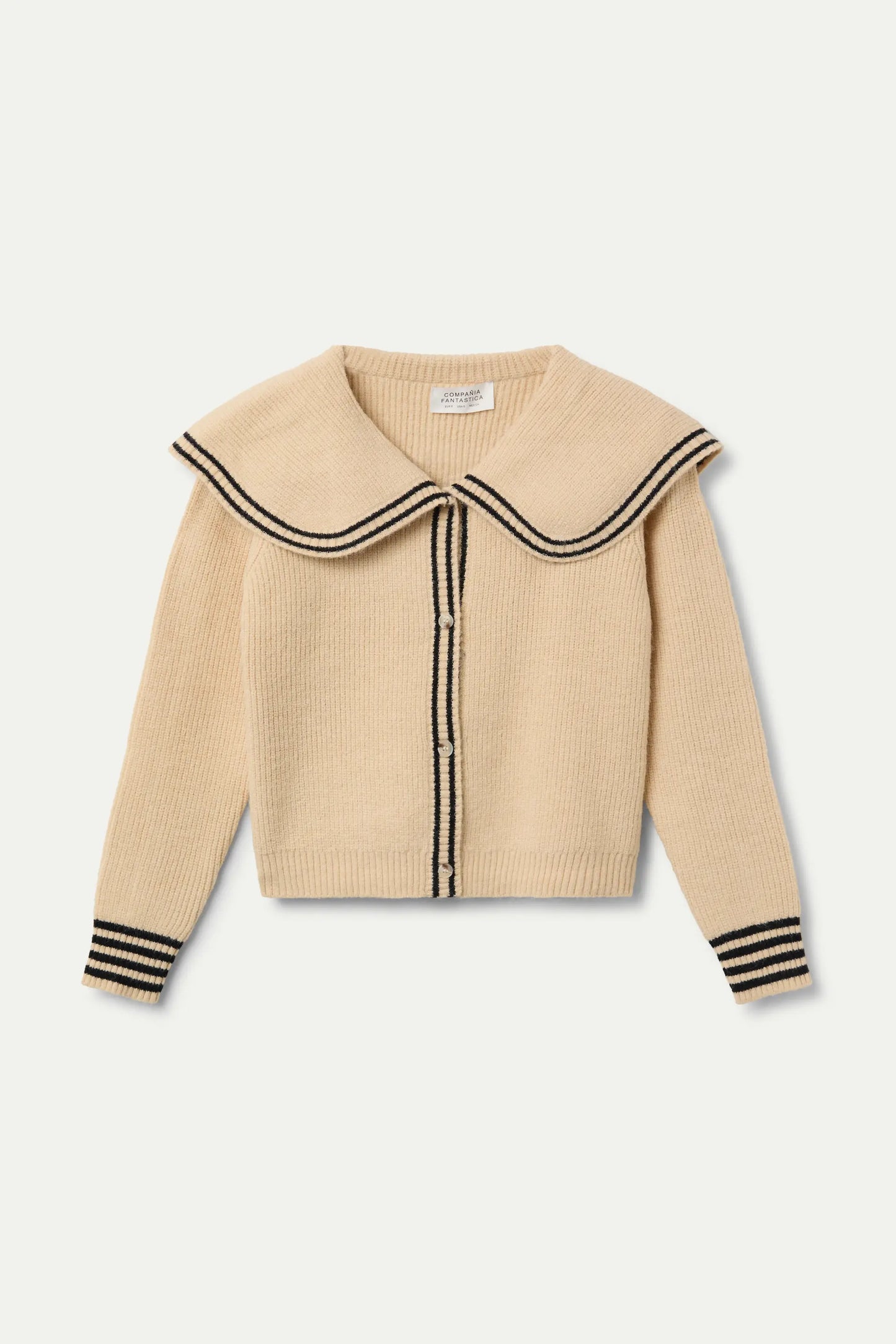 Cardigan beige con collo alla marinara