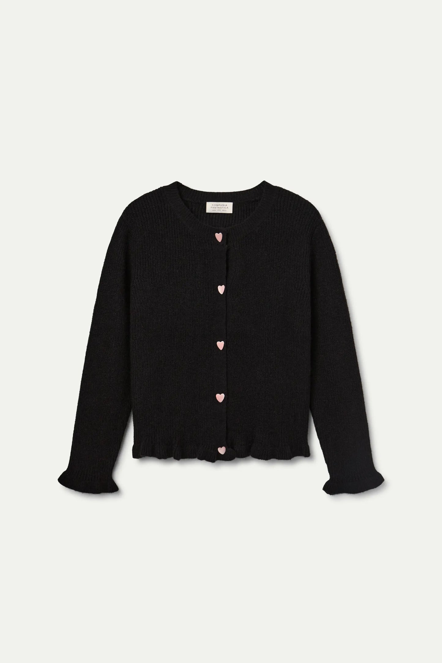 Black knit cardigan with heart detail