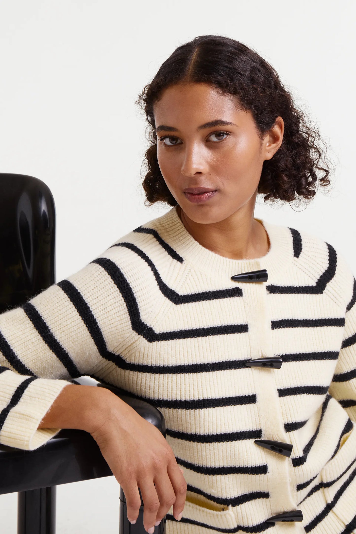 Cárdigan punto rayas blanco y negro