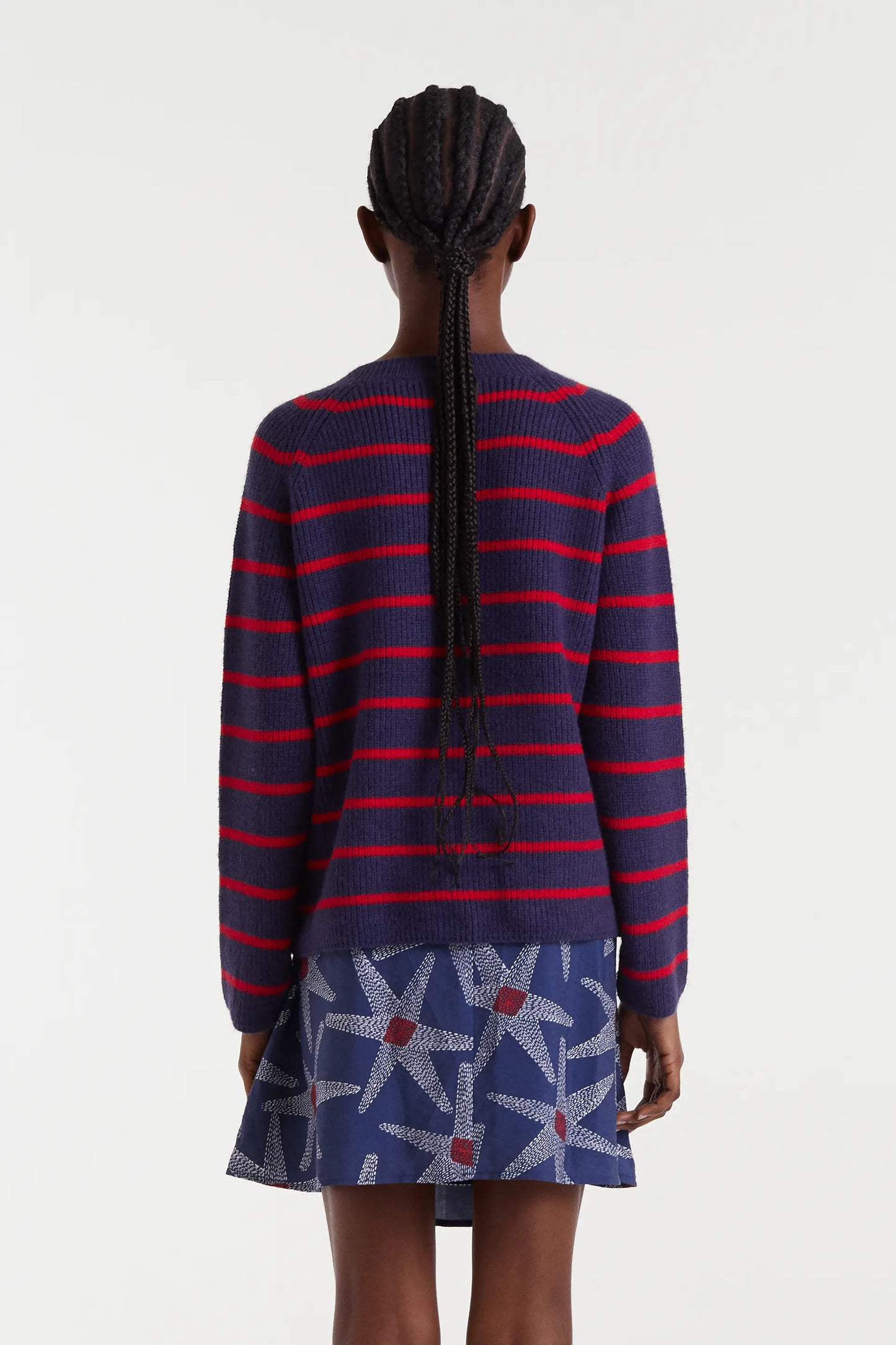 Cárdigan punto rayas navy blue y rojo