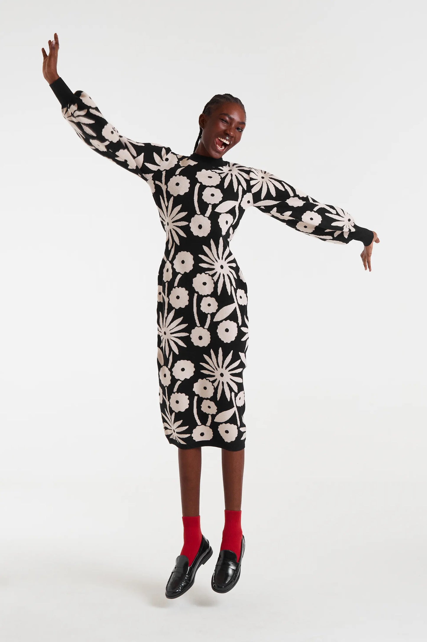 Abito midi in jacquard con stampa tofu