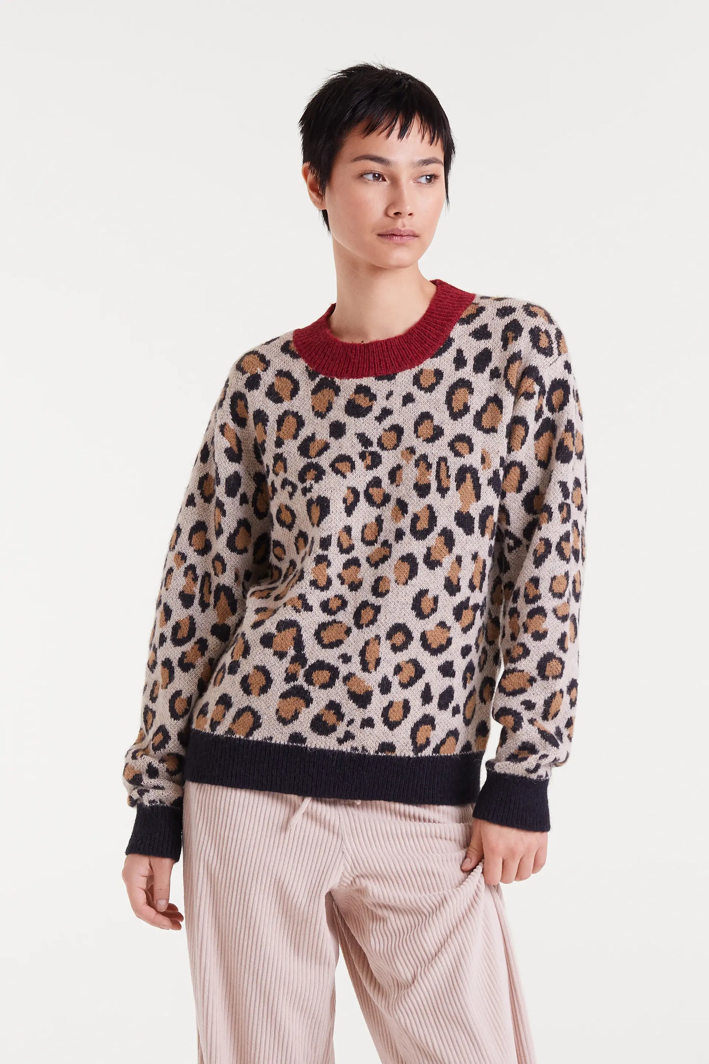 Mini maglione jacquard con stampa leopardata