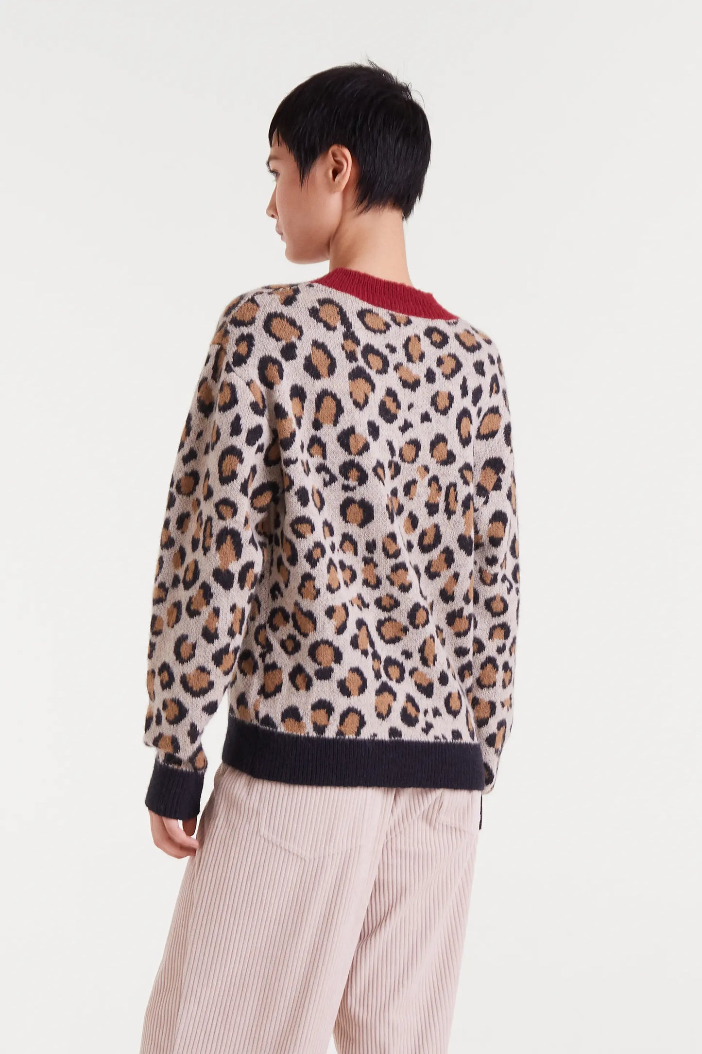 Mini maglione jacquard con stampa leopardata