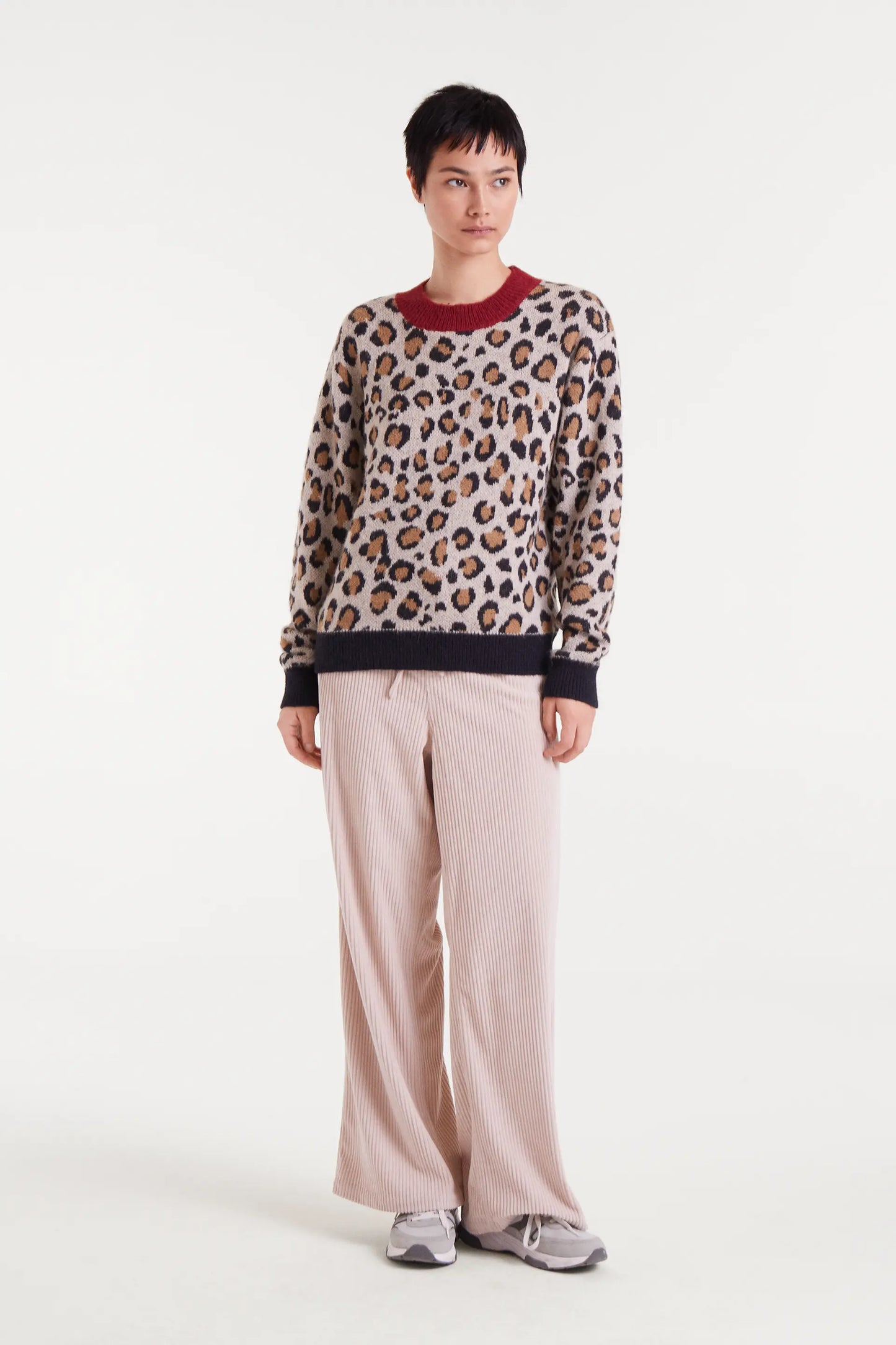 Mini maglione jacquard con stampa leopardata