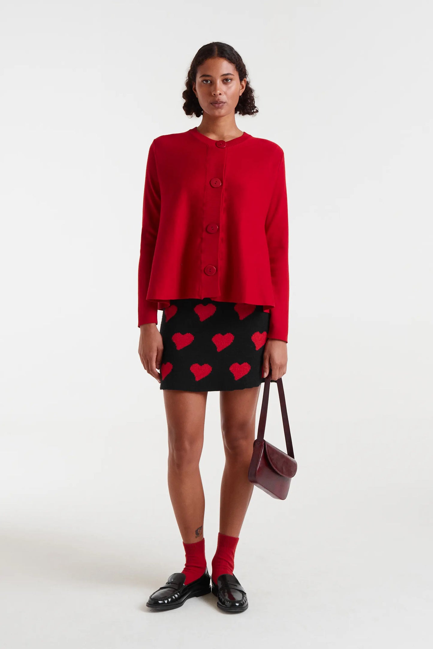 Cárdigan de punto evasé rojo