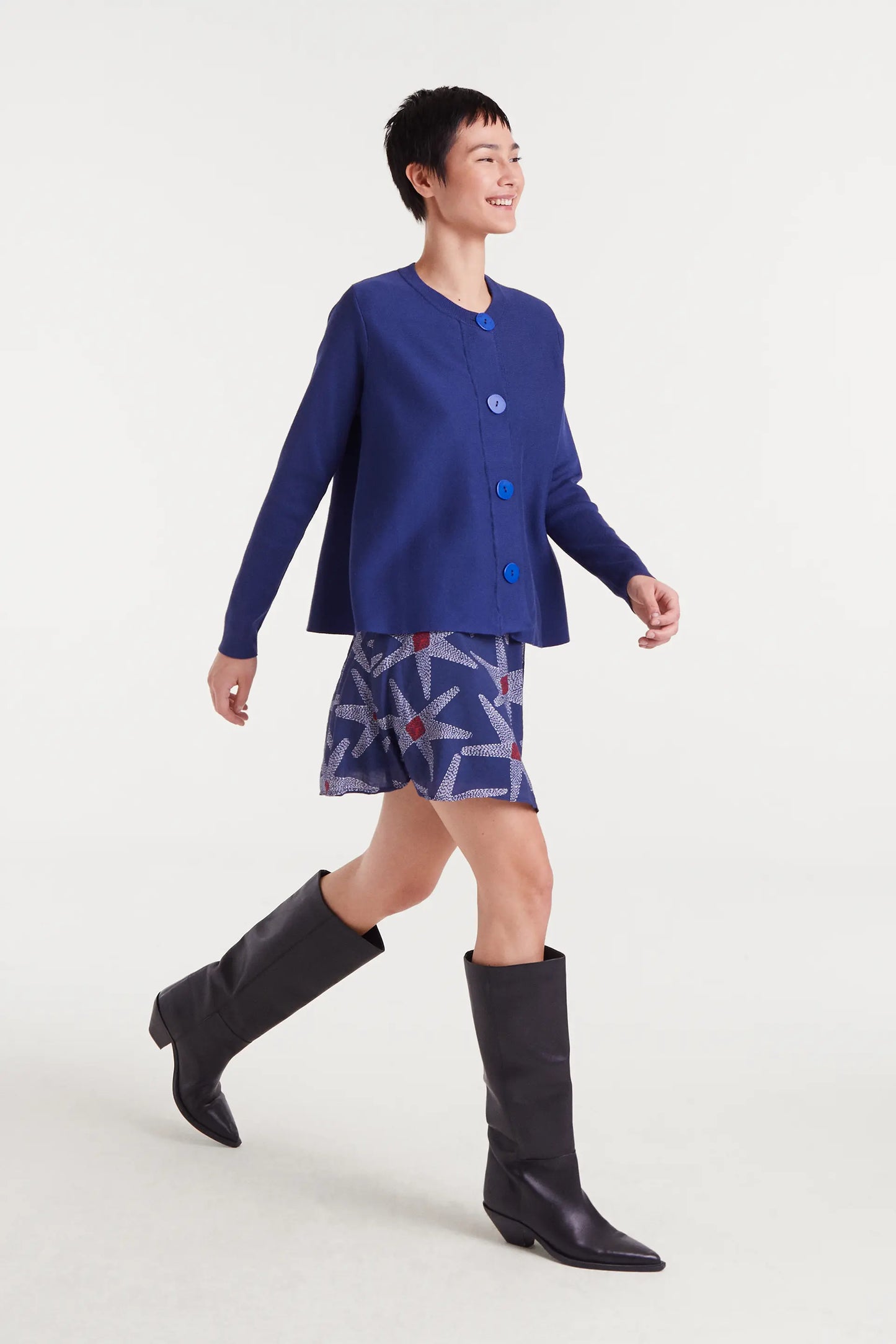 Cárdigan de punto evasé azul