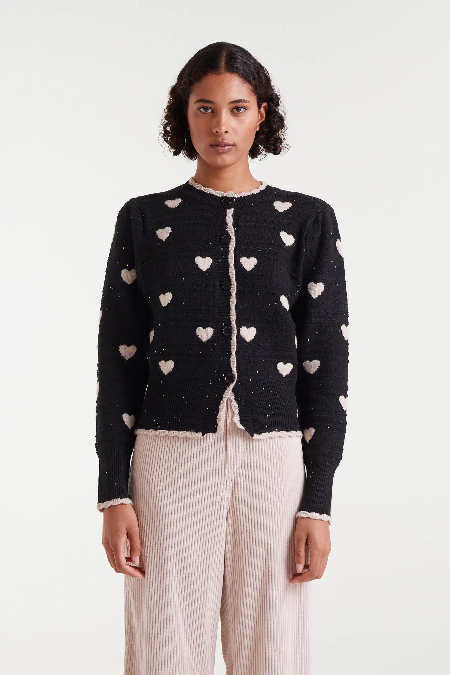 Cardigan jacquard con stampa White Hearts