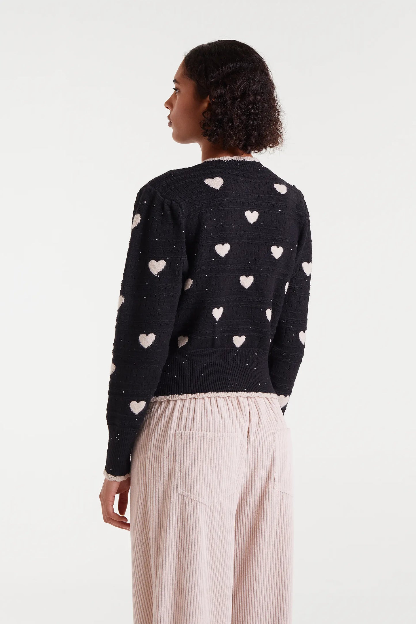 Cardigan jacquard con stampa White Hearts