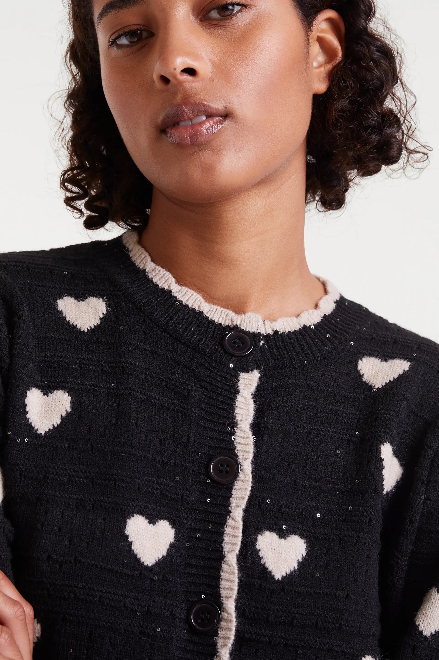 Cardigan jacquard con stampa White Hearts