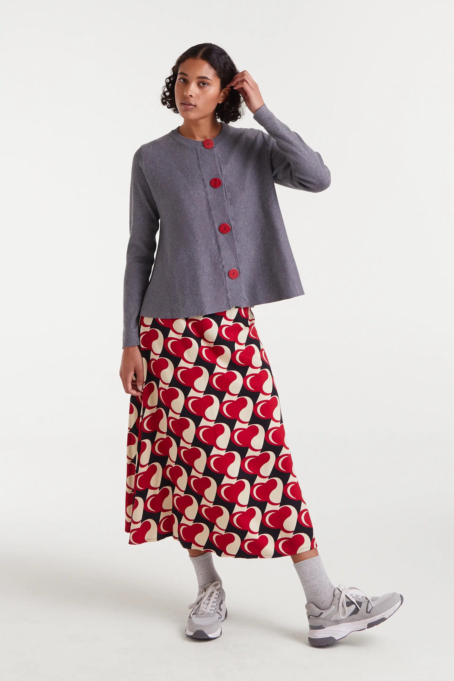 Cárdigan de punto evasé gris