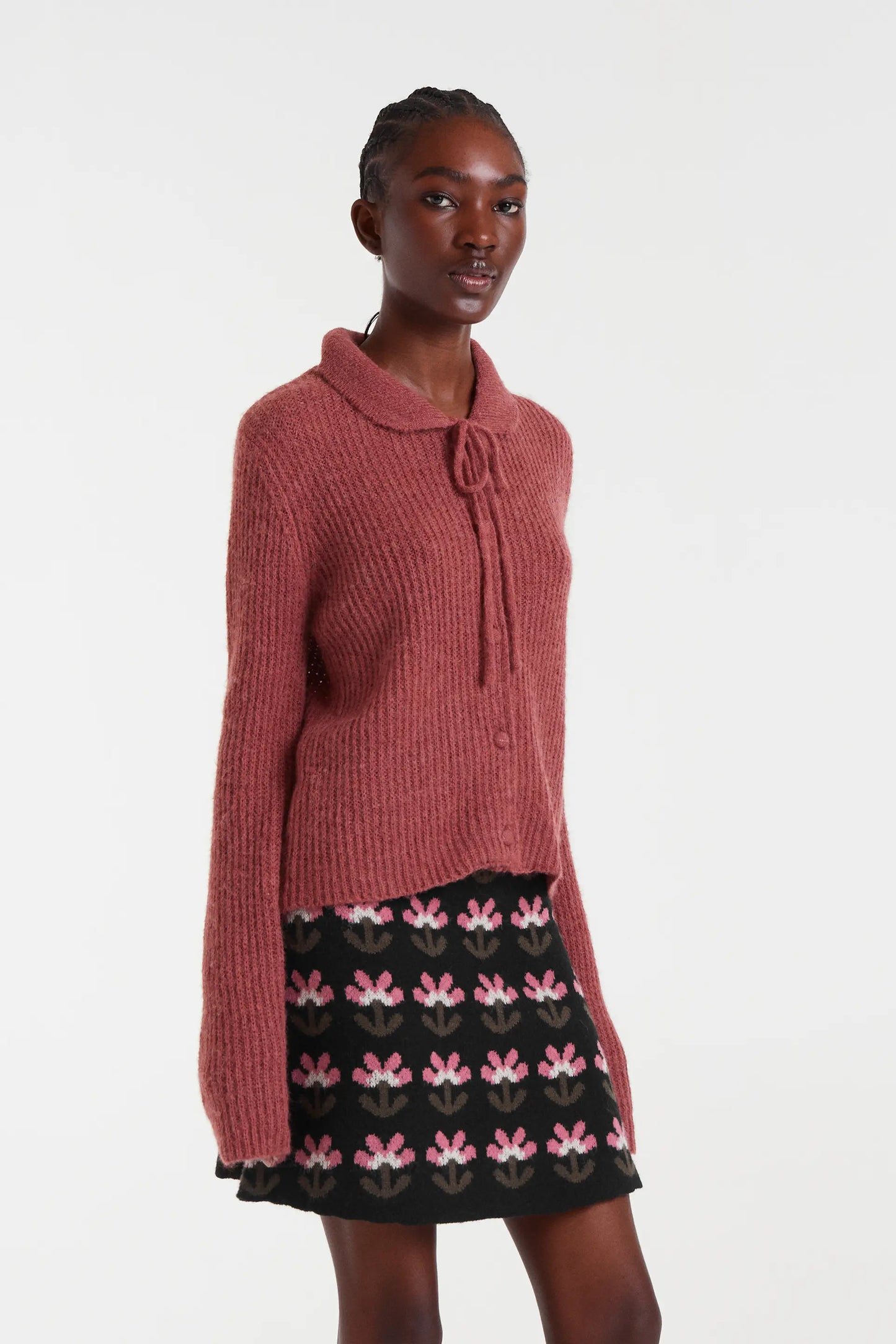 Cardigan lavorato a maglia tie-dye color ruggine