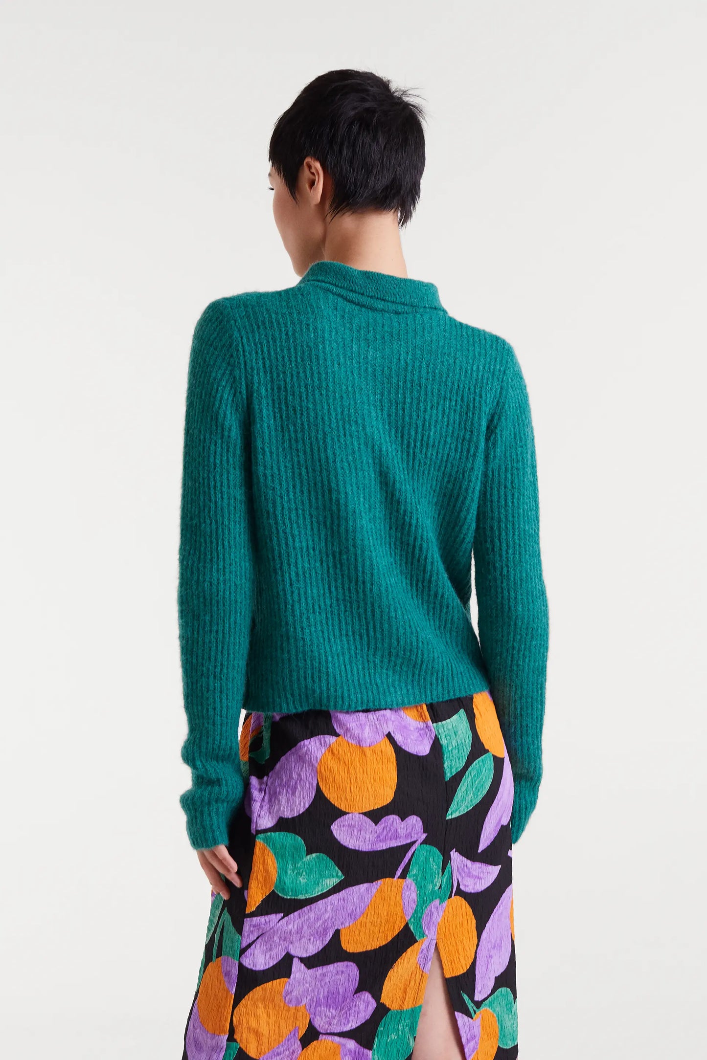 Cardigan in maglia con fiocco turchese