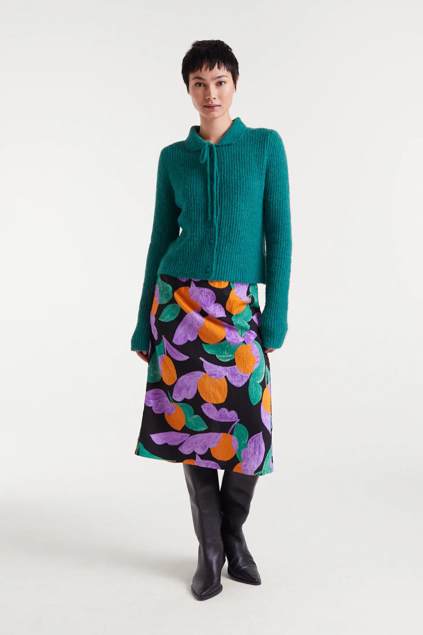 Cardigan in maglia con fiocco turchese