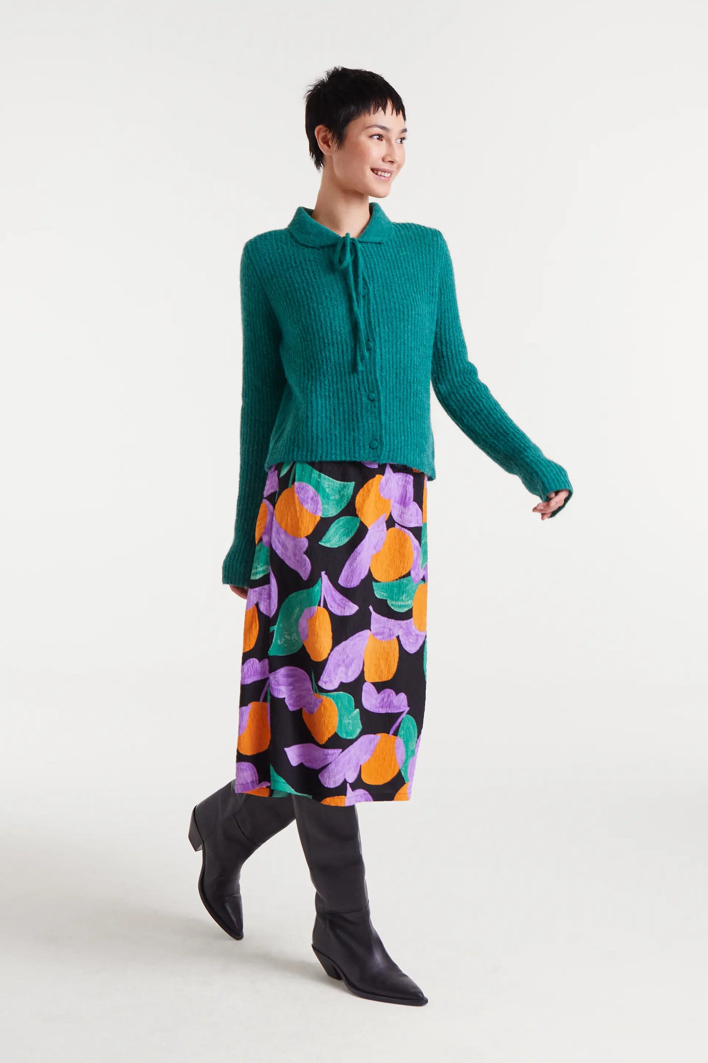 Cardigan in maglia con fiocco turchese