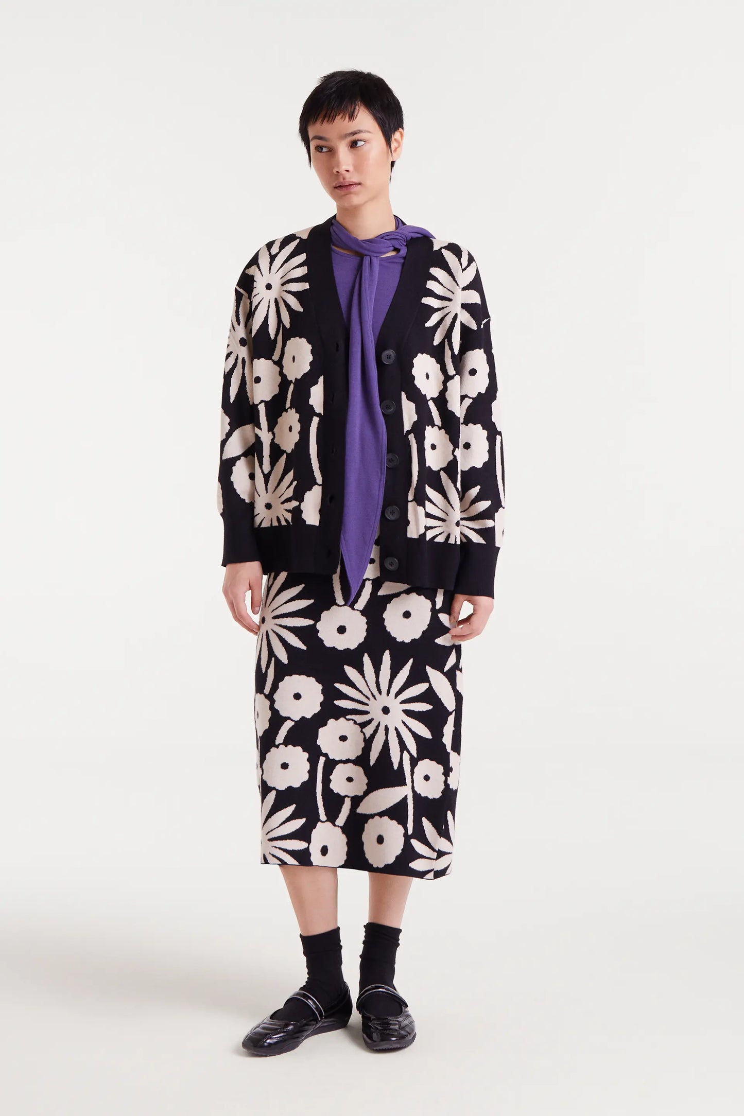 Gonna midi in jacquard con stampa tofu