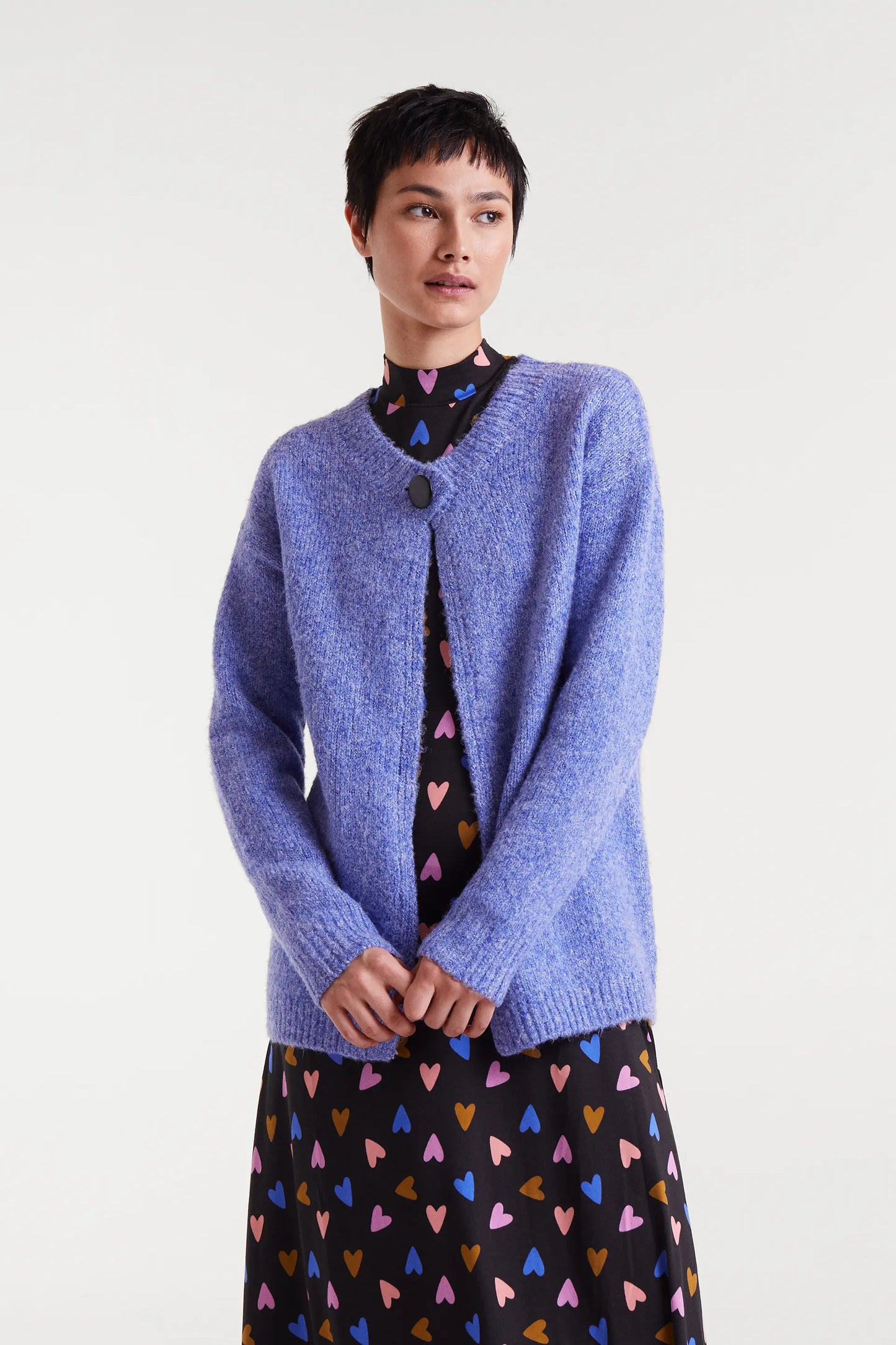 Cardigan in maglia fine viola