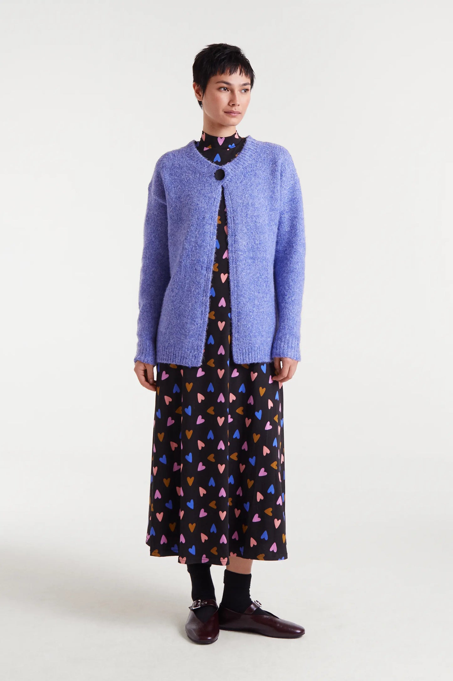 Cardigan in maglia fine viola